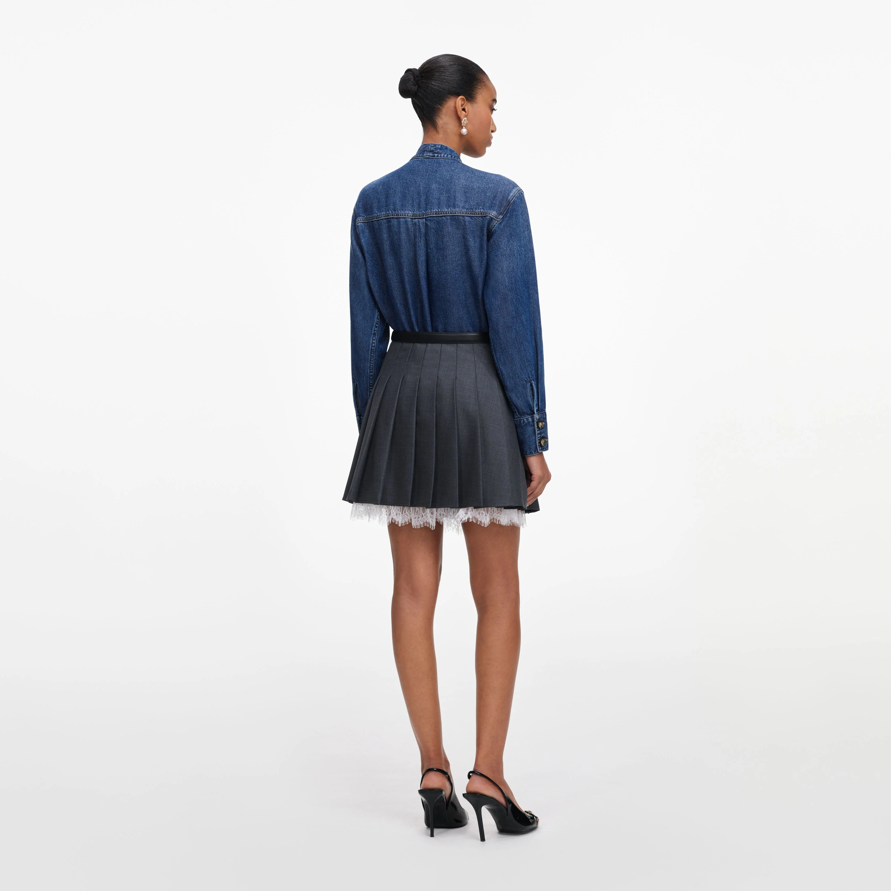 Denim Tie Neck Shirt - Image 3