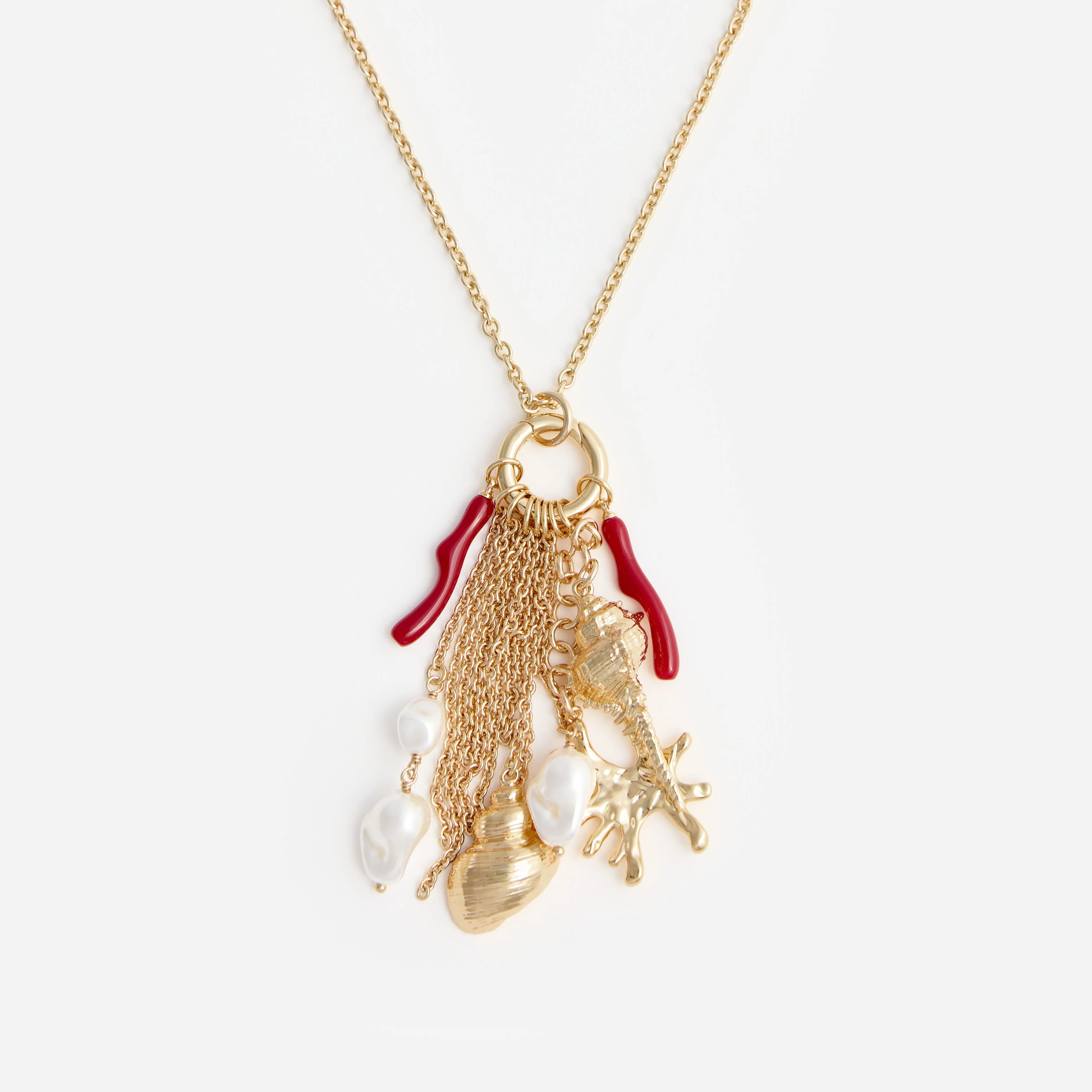 Gold Coral Charm Cluster Necklace - Image 3