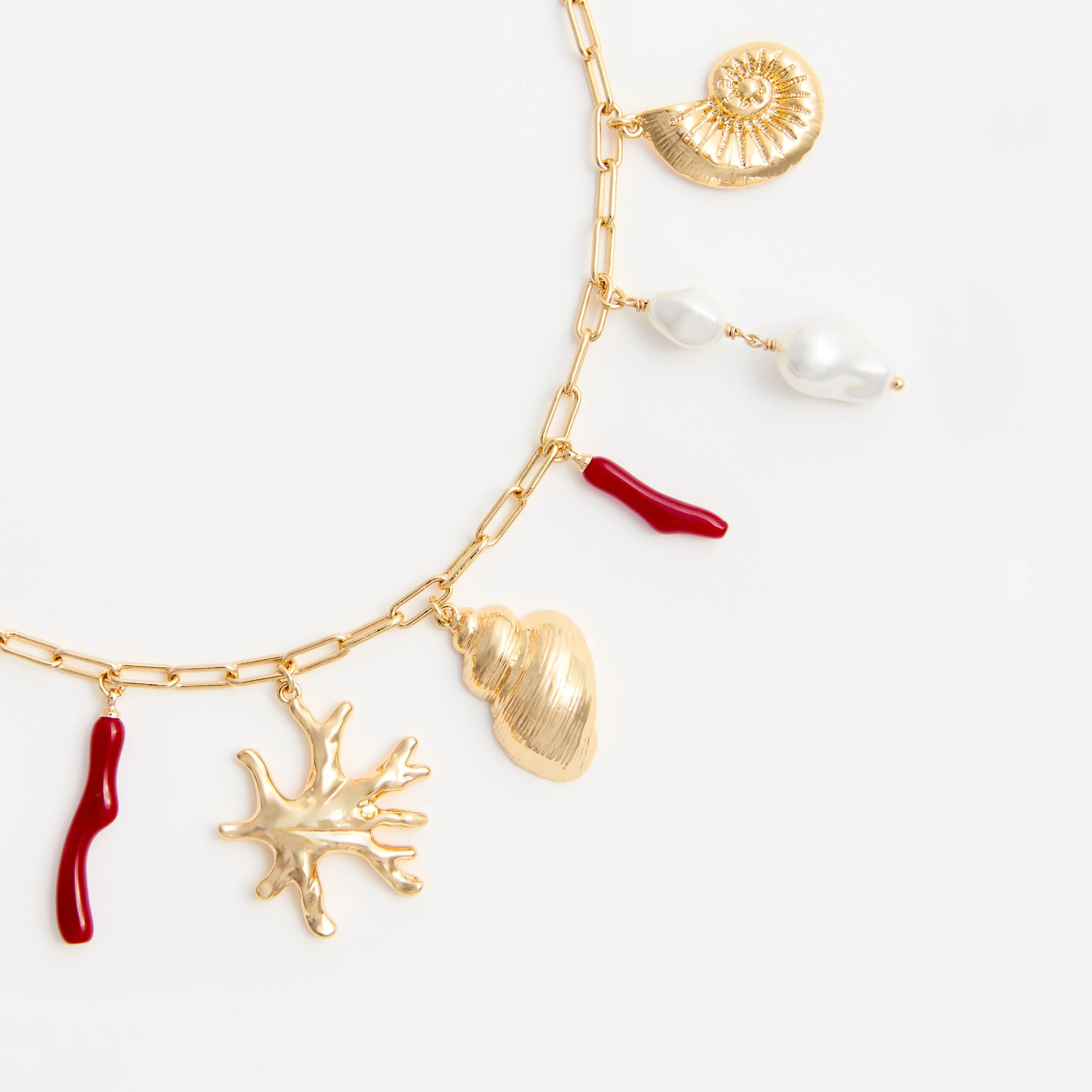 Gold Coral Pearl Charm Necklace - Image 3