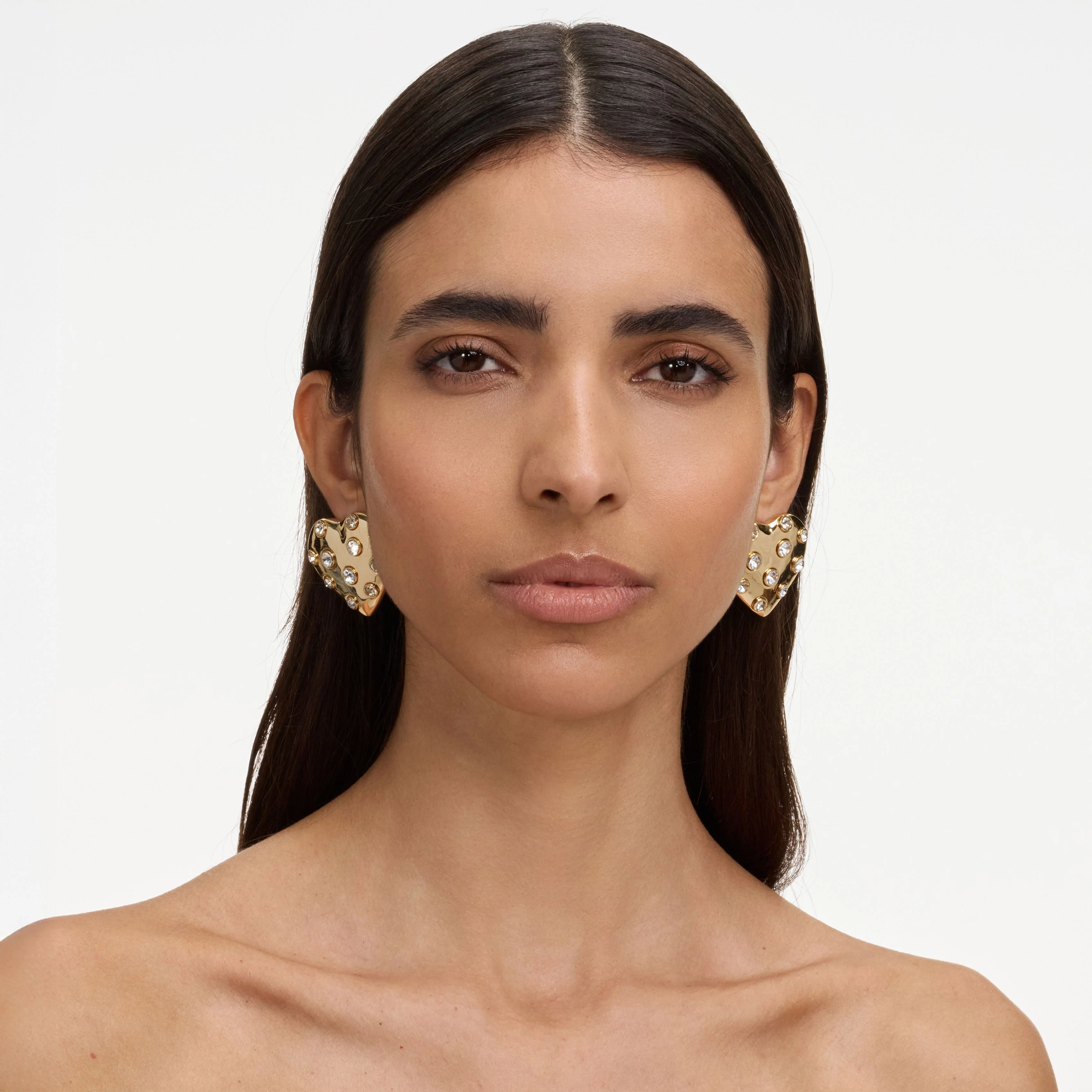 Gold Crystal Heart Earrings - Image 4