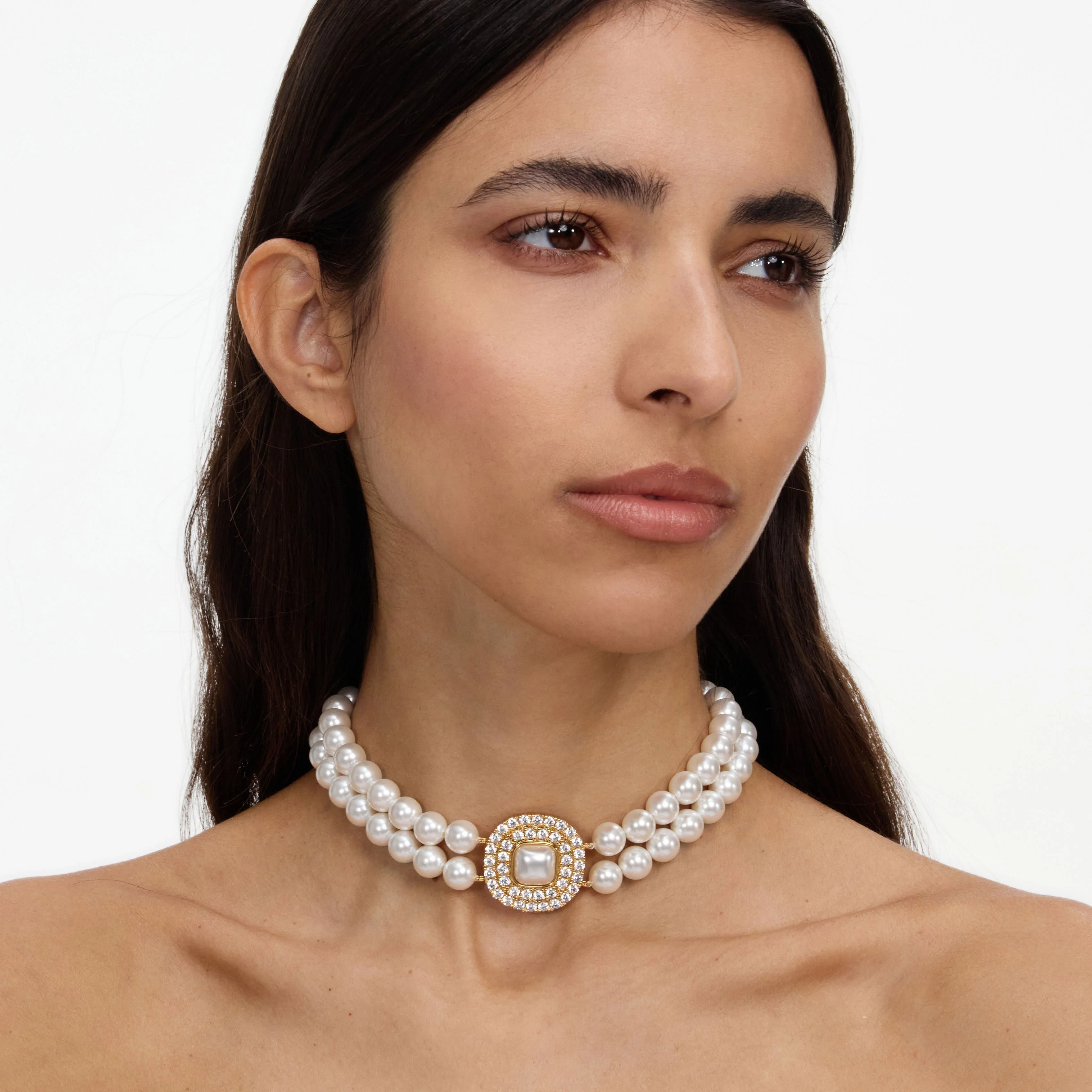 Gold Crystal Pearl Choker - Image 2