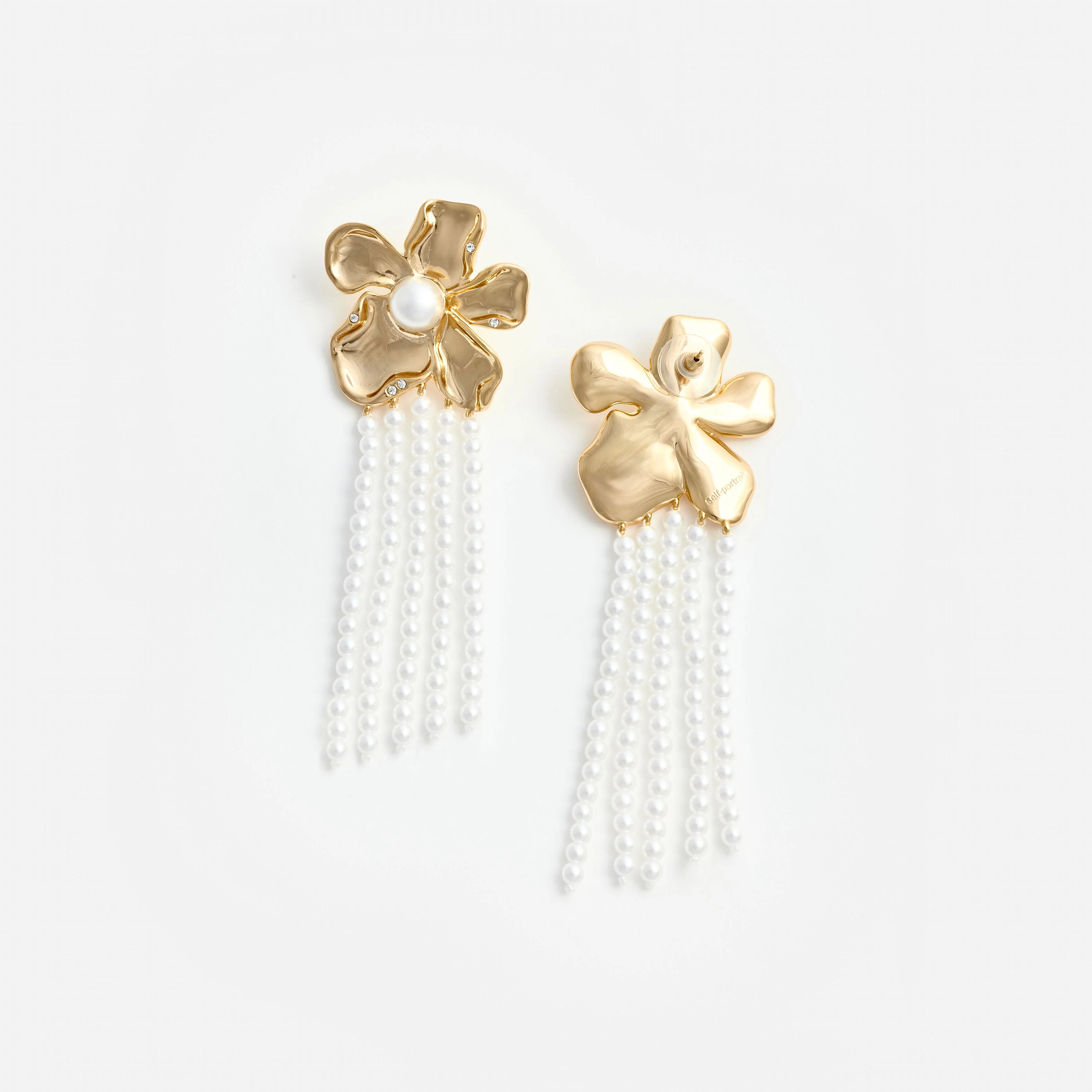 Gold Flower Pearl Dangle Earrings - Image 3