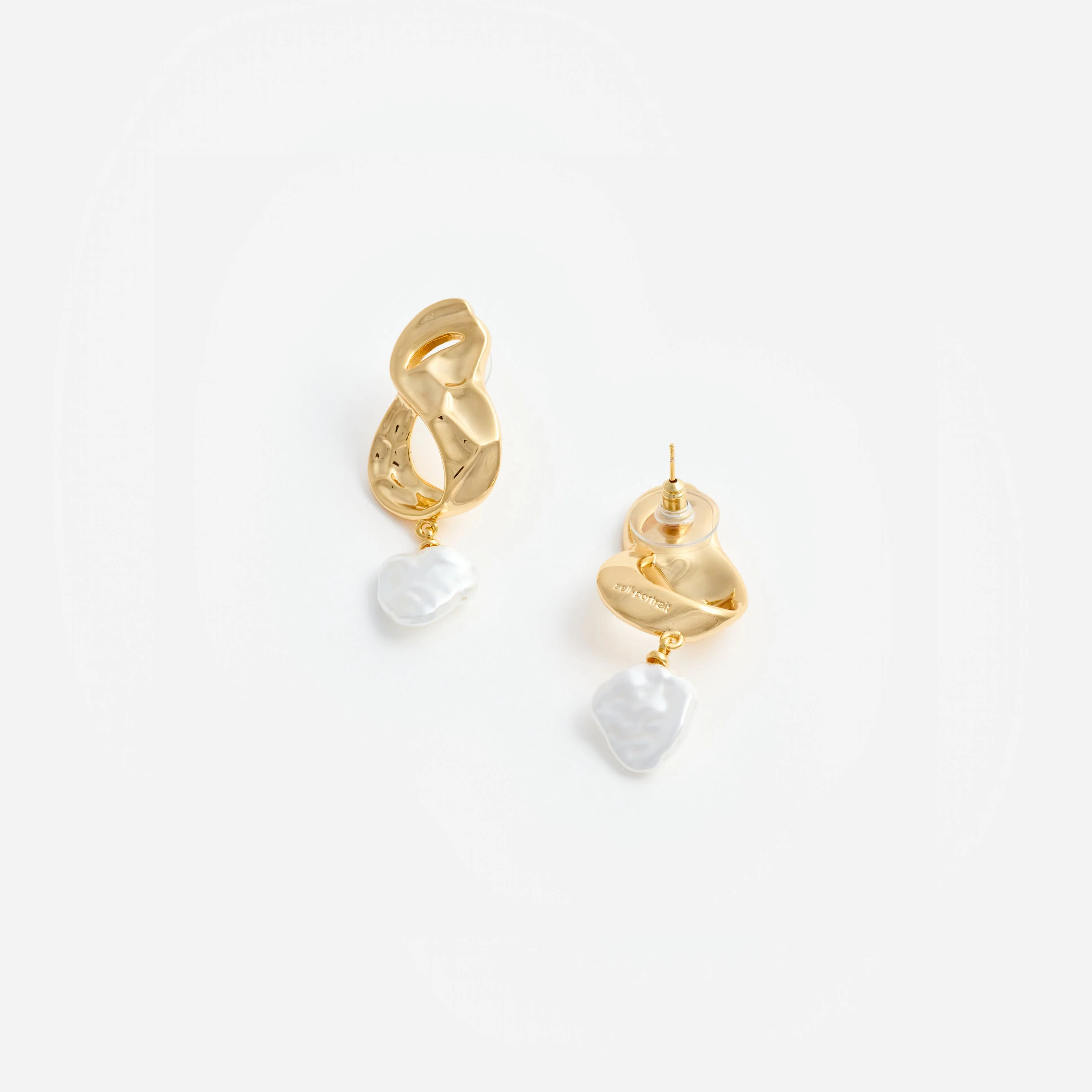 Gold Link Pearl Drop Earrings - Image 3