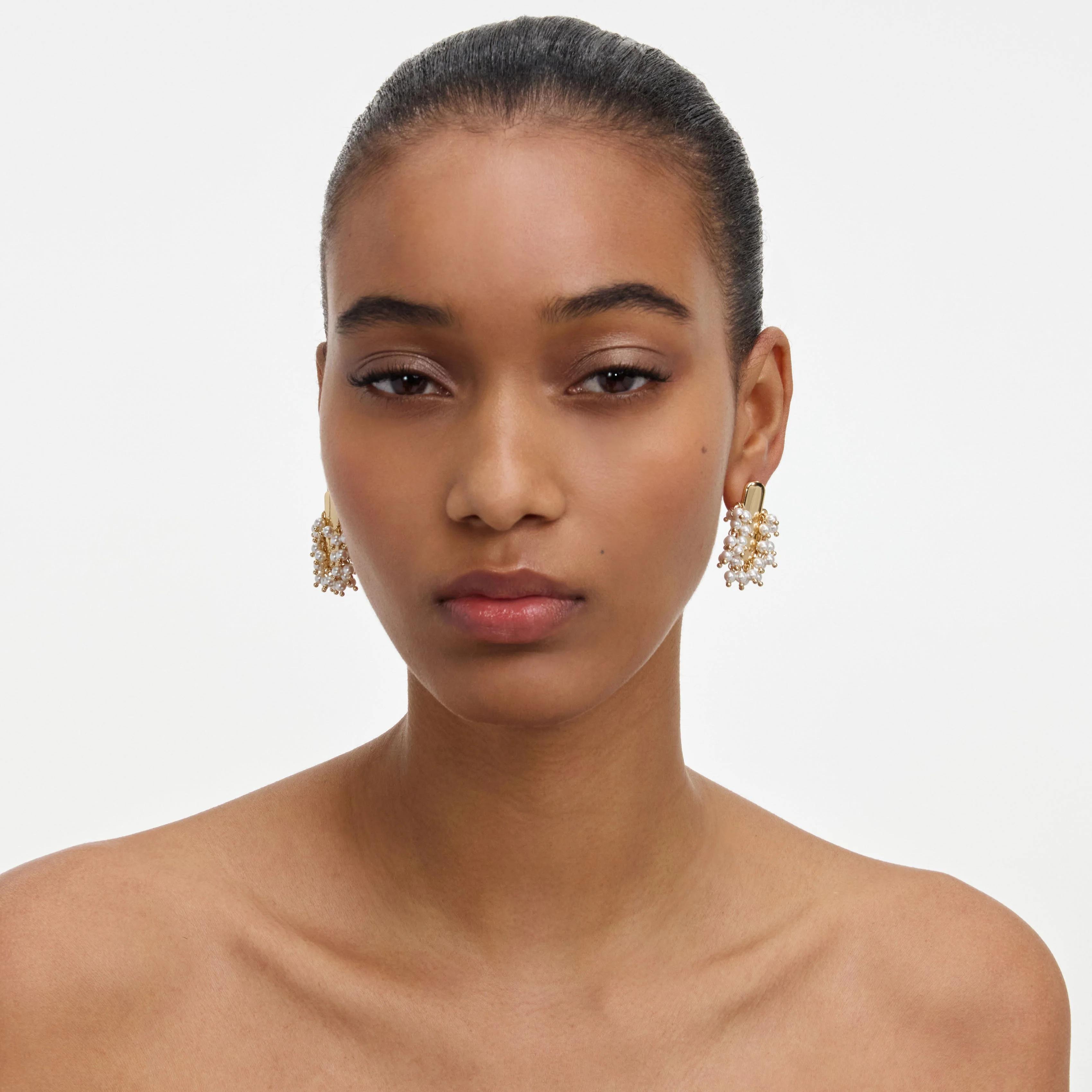 Gold Pearl Cluster Earrings - Image 4