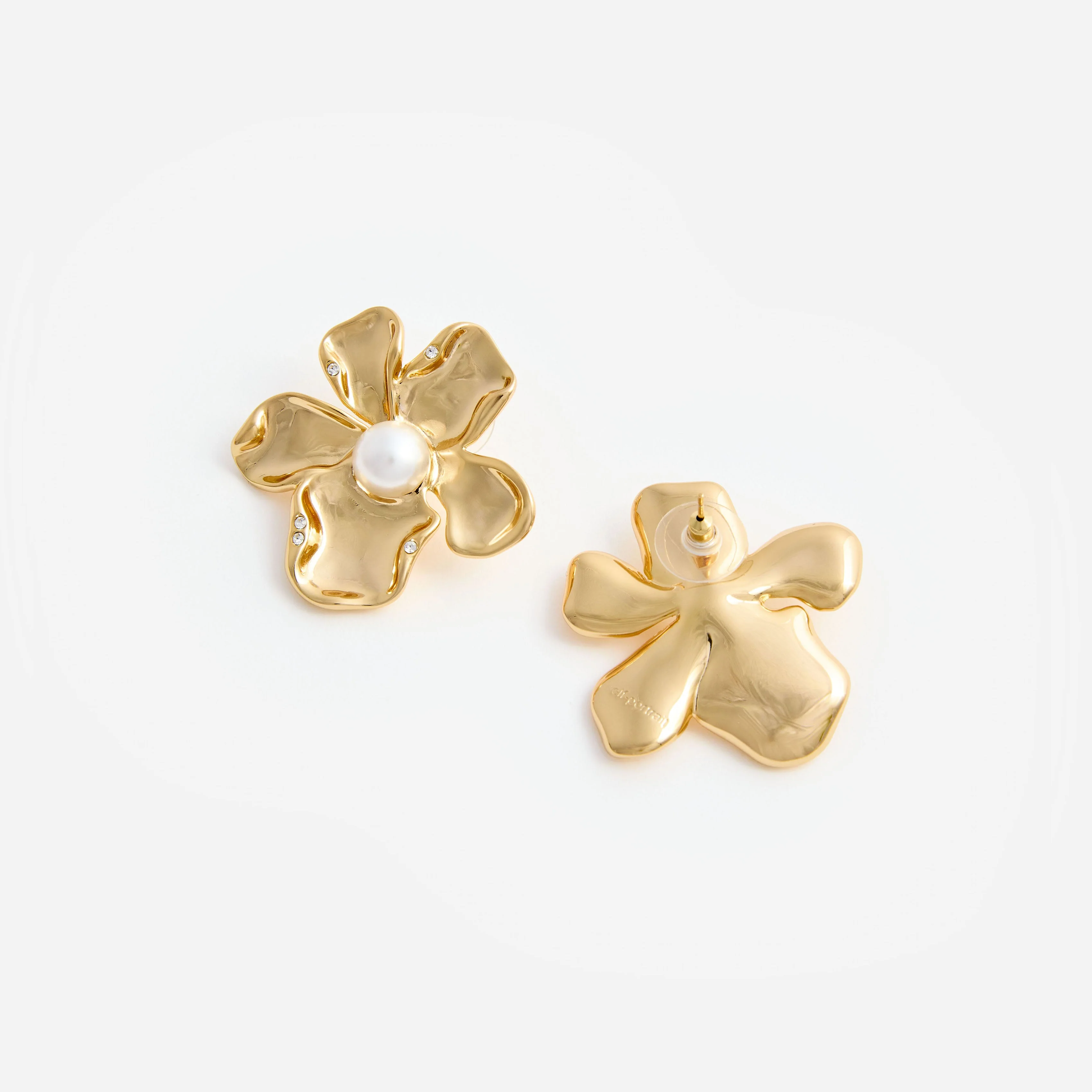 Gold Pearl Flower Earrings - Image 3