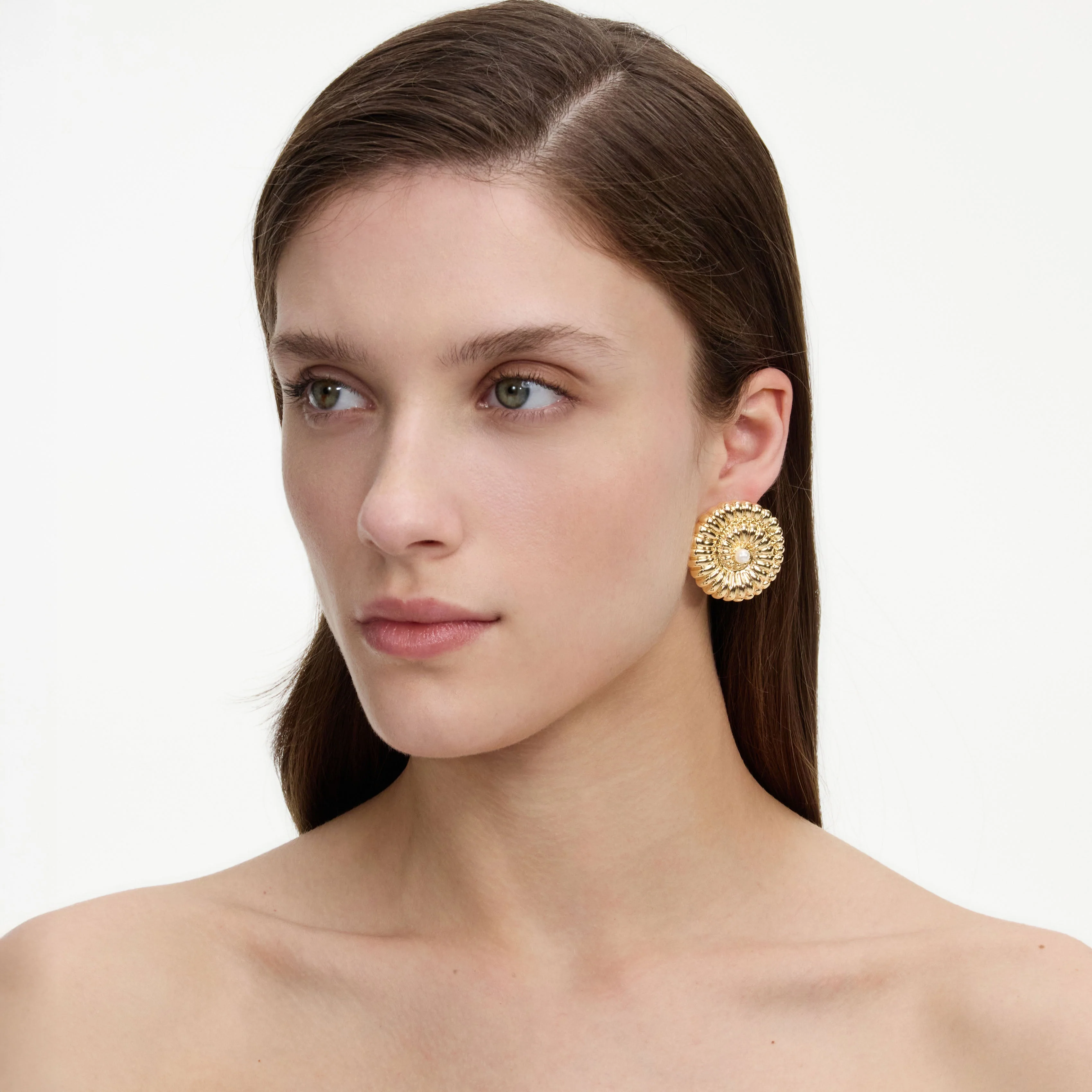 Gold Pearl Shell Earrings - Image 2