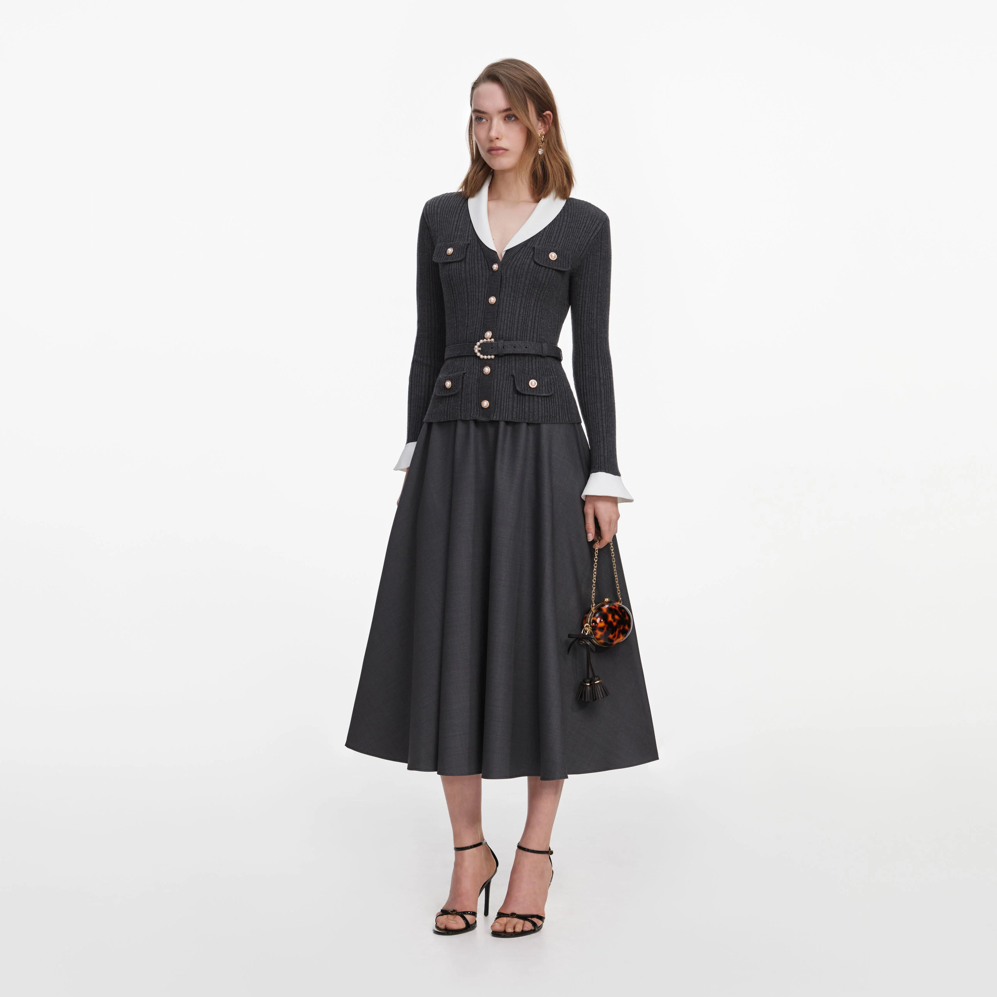 Grey Knit Twill Midi Dress - Image 2