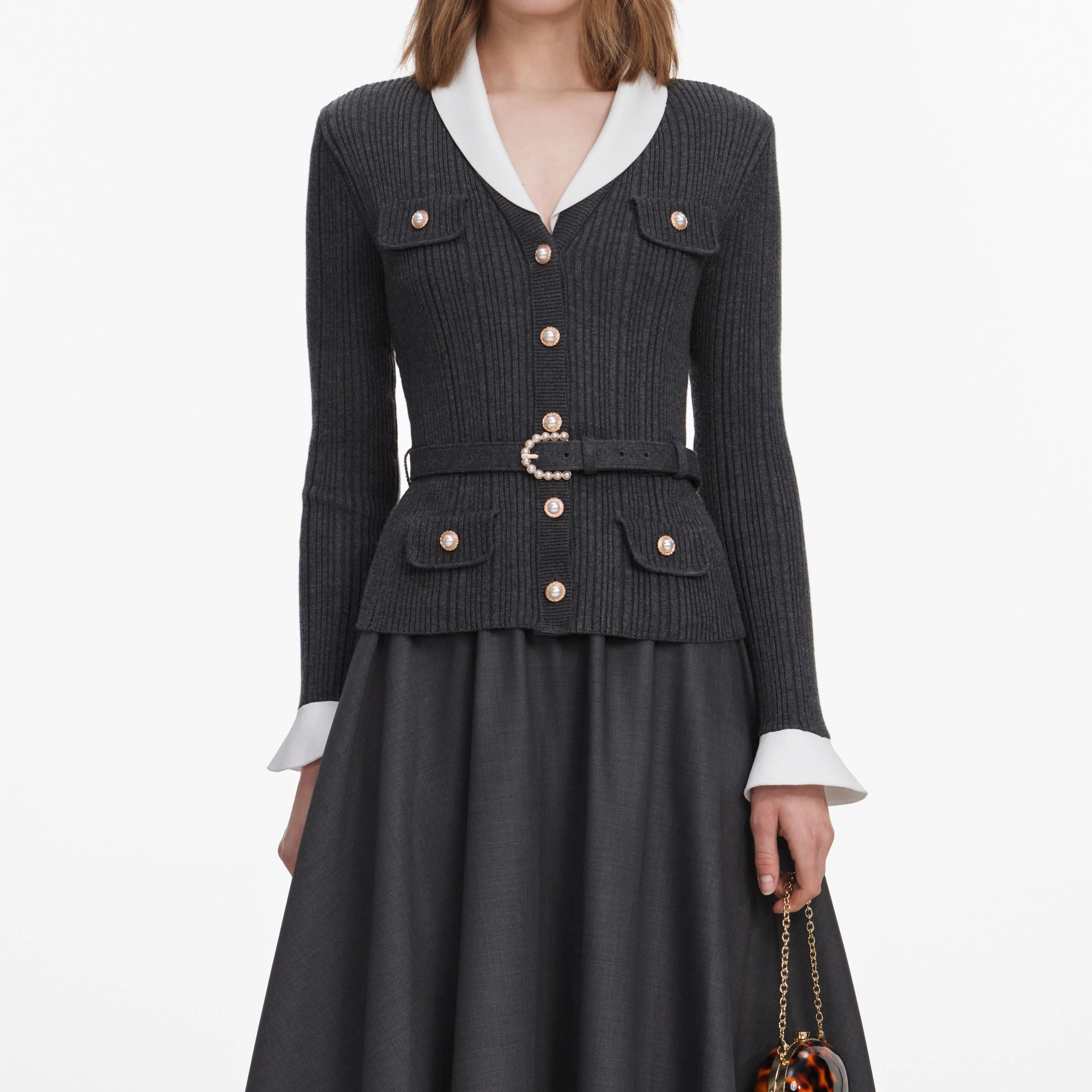 Grey Knit Twill Midi Dress - Image 4