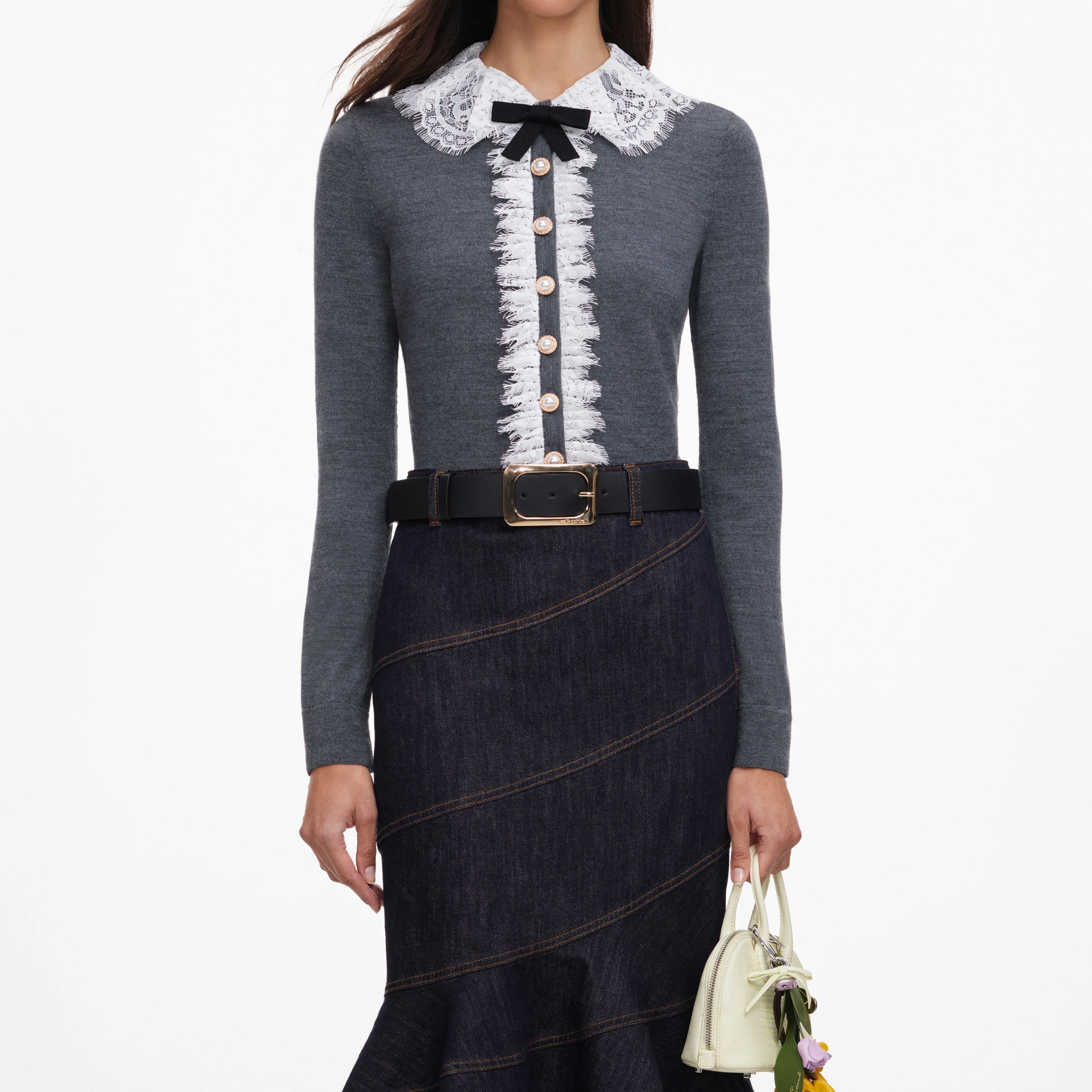 Grey Lace Collar Knit Cardigan - Image 4