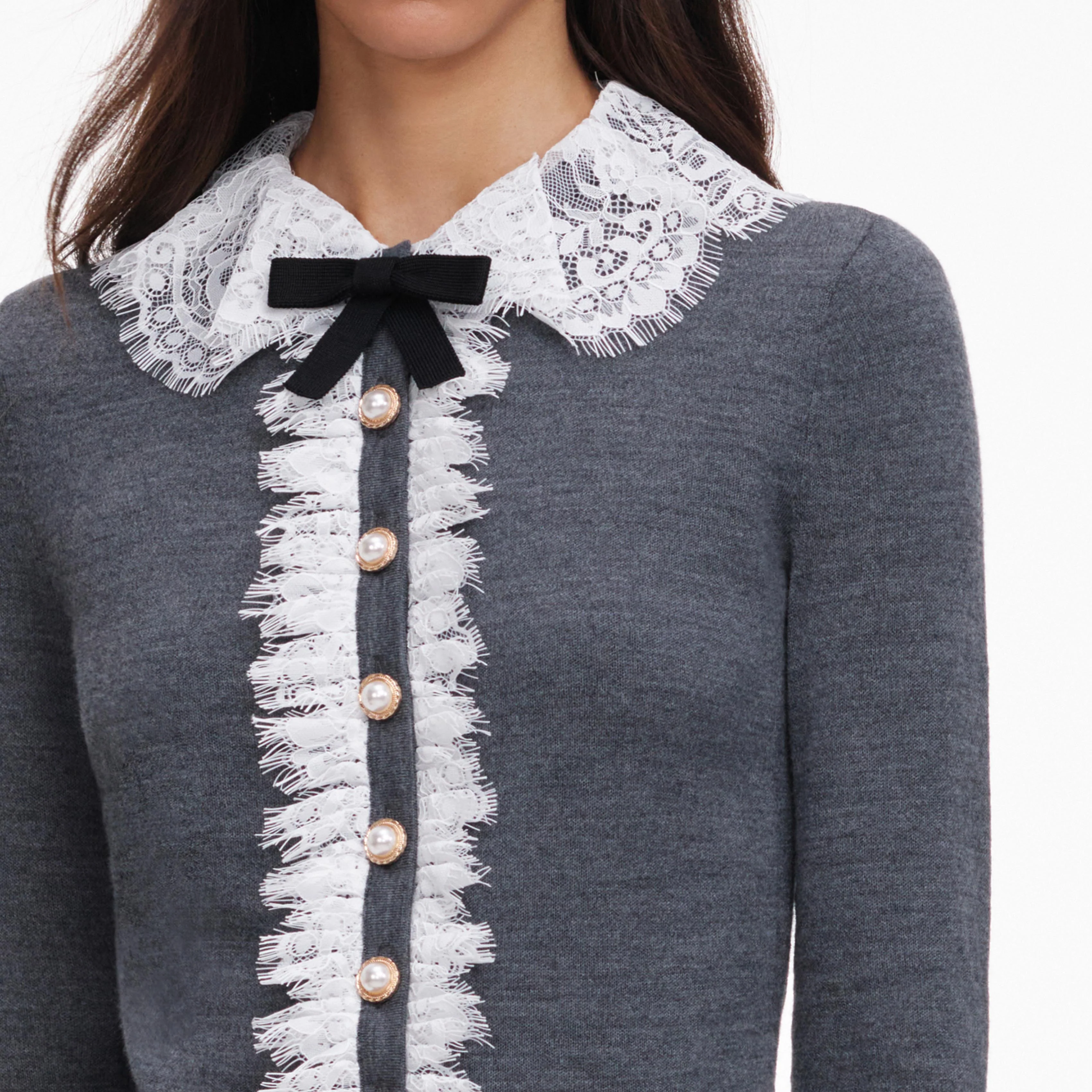 Grey Lace Collar Knit Cardigan - Image 5