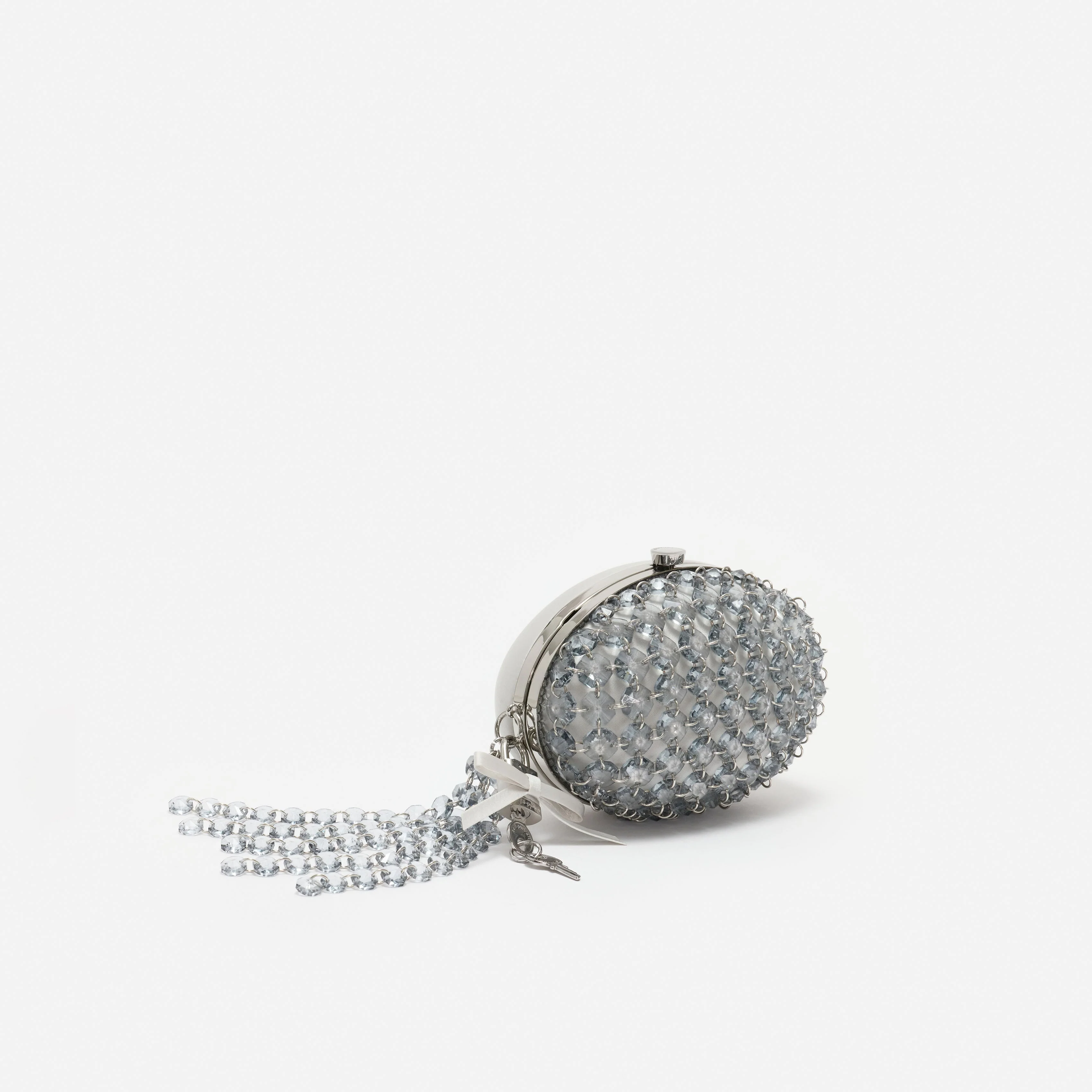 Grey Oval Crystal Chain Clutch Bag - Image 2