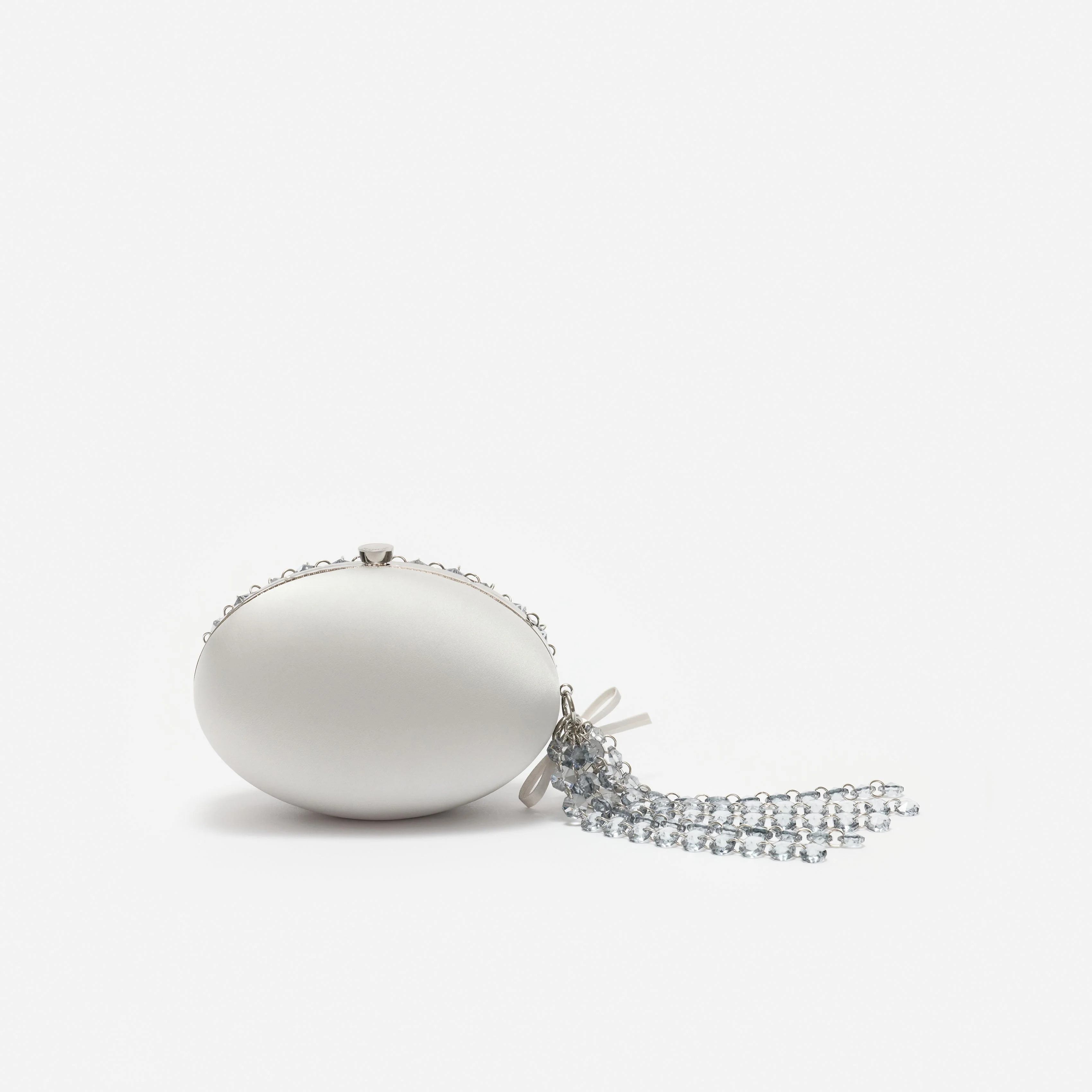 Grey Oval Crystal Chain Clutch Bag - Image 3