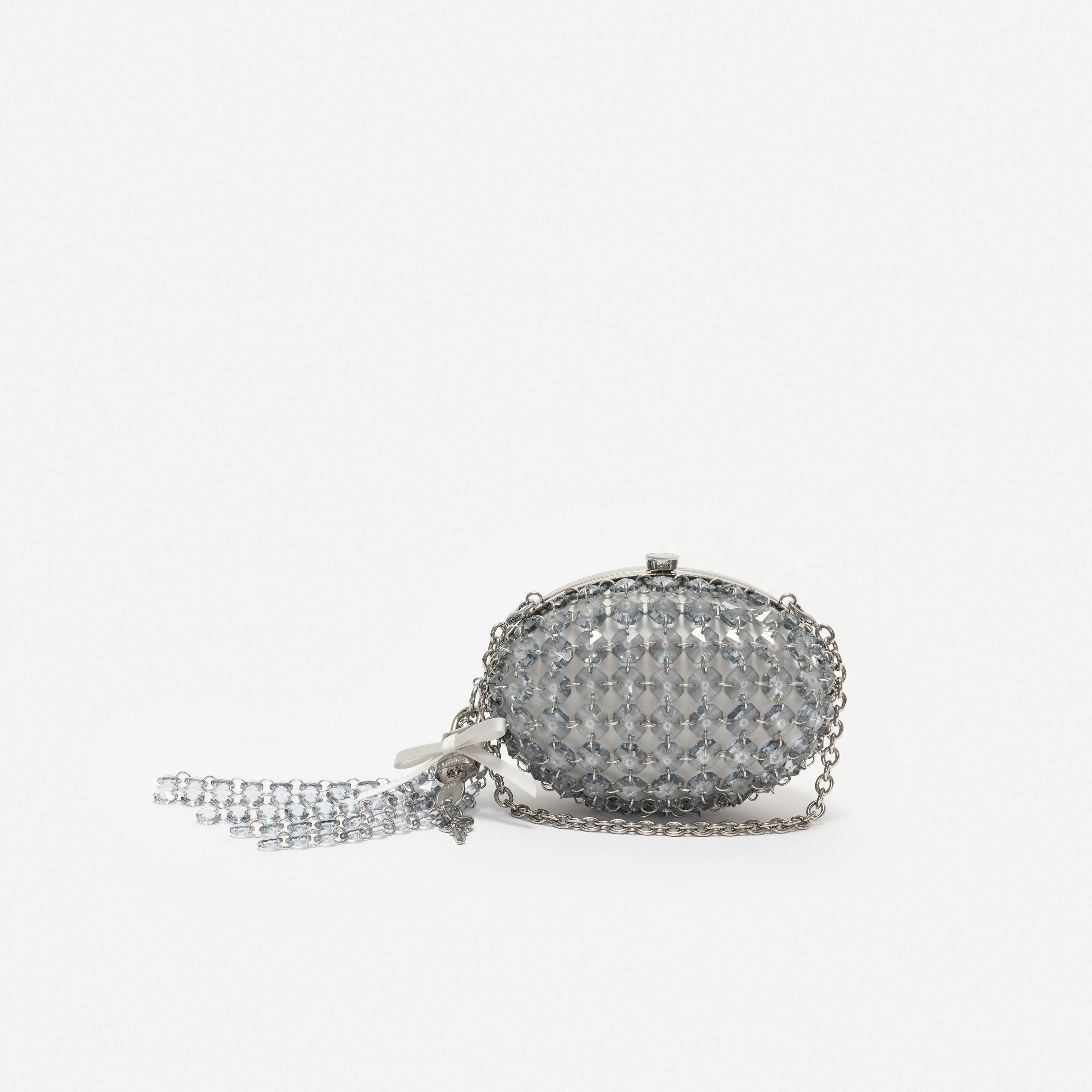 Grey Oval Crystal Chain Clutch Bag - Image 4