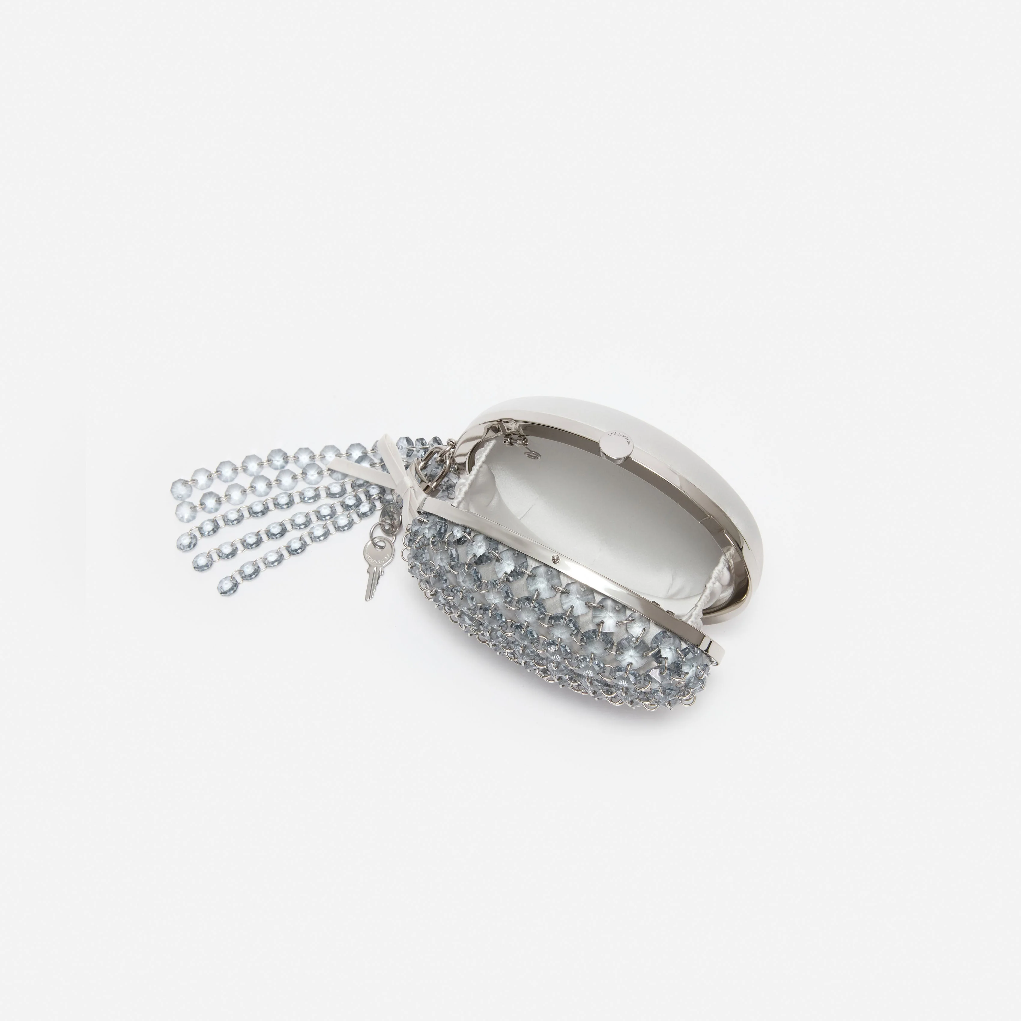 Grey Oval Crystal Chain Clutch Bag - Image 5
