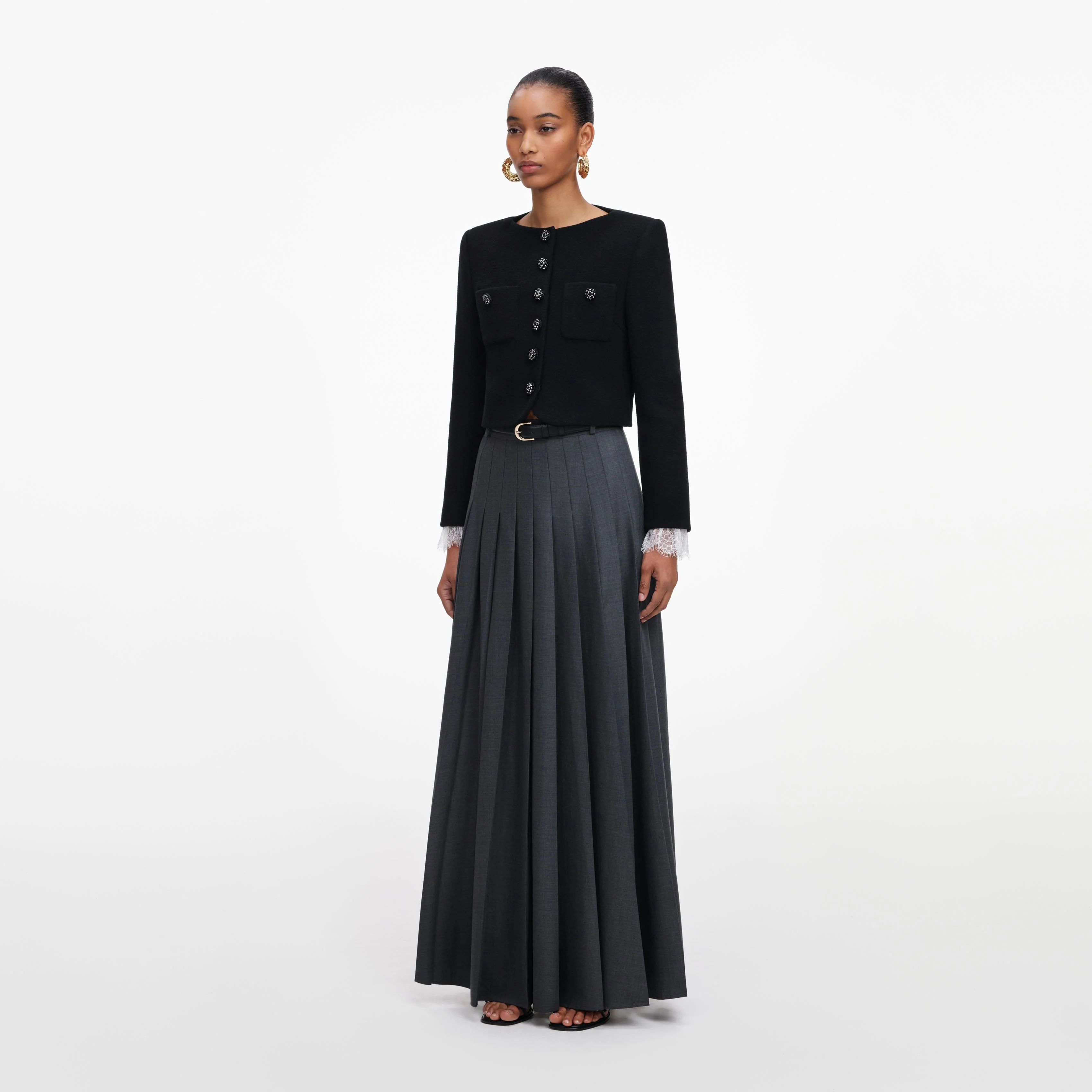 Grey Pleated Maxi Skirt - Image 2