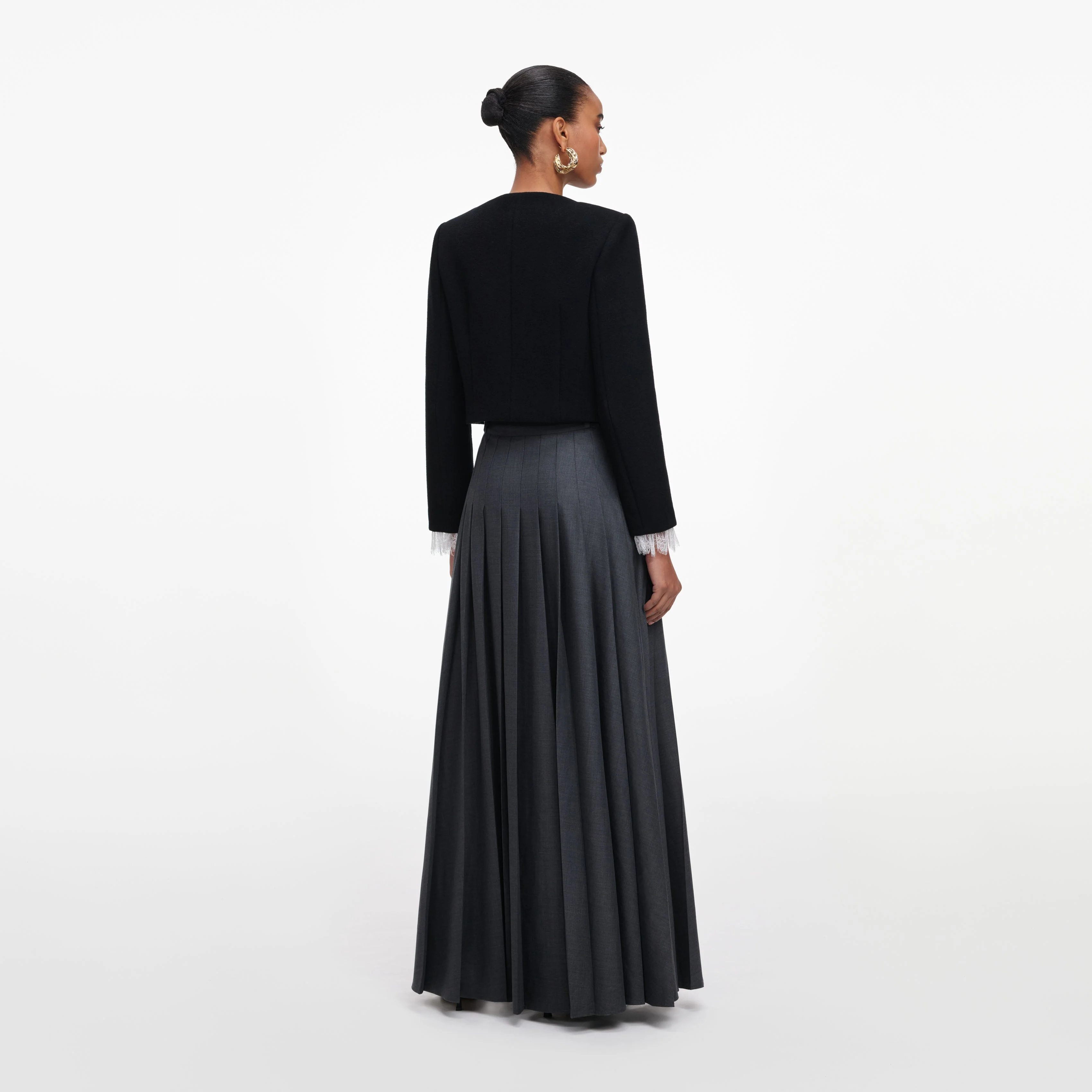 Grey Pleated Maxi Skirt - Image 3