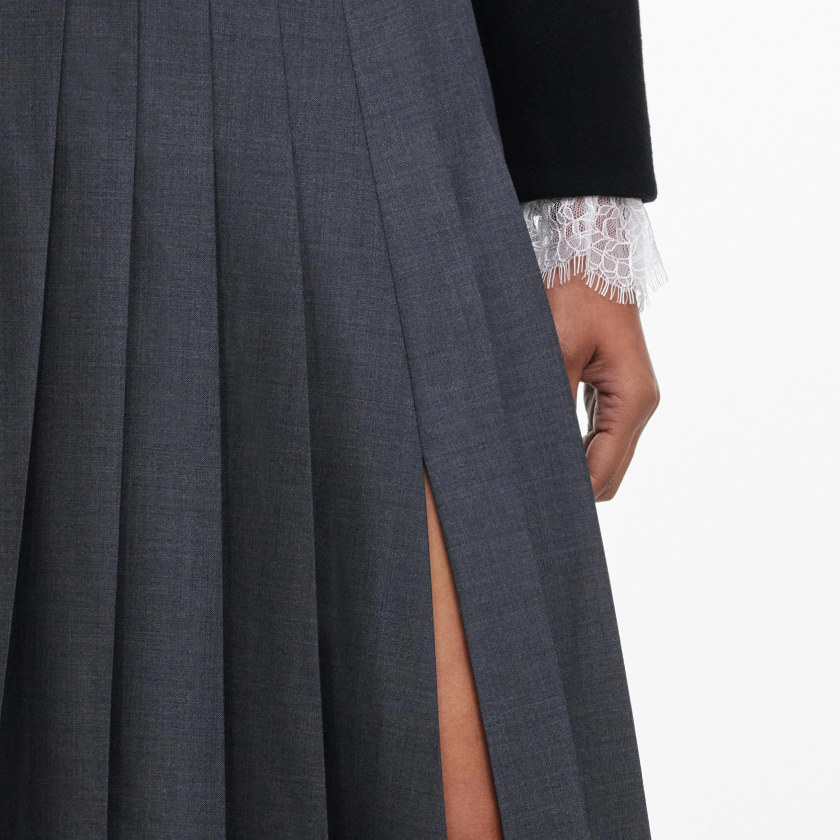 Grey Pleated Maxi Skirt - Image 5