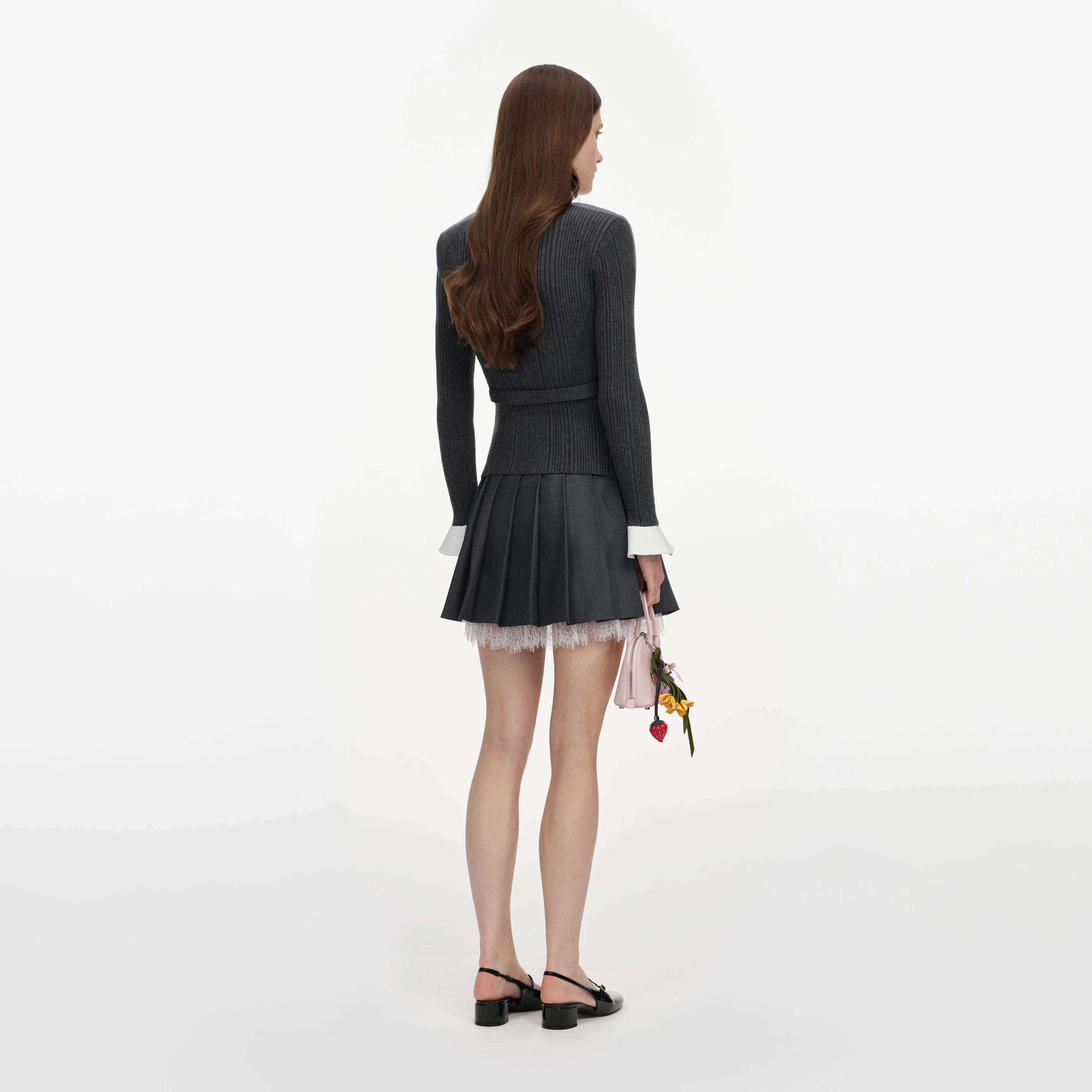Grey Ribbed Knit Cardigan - Image 3