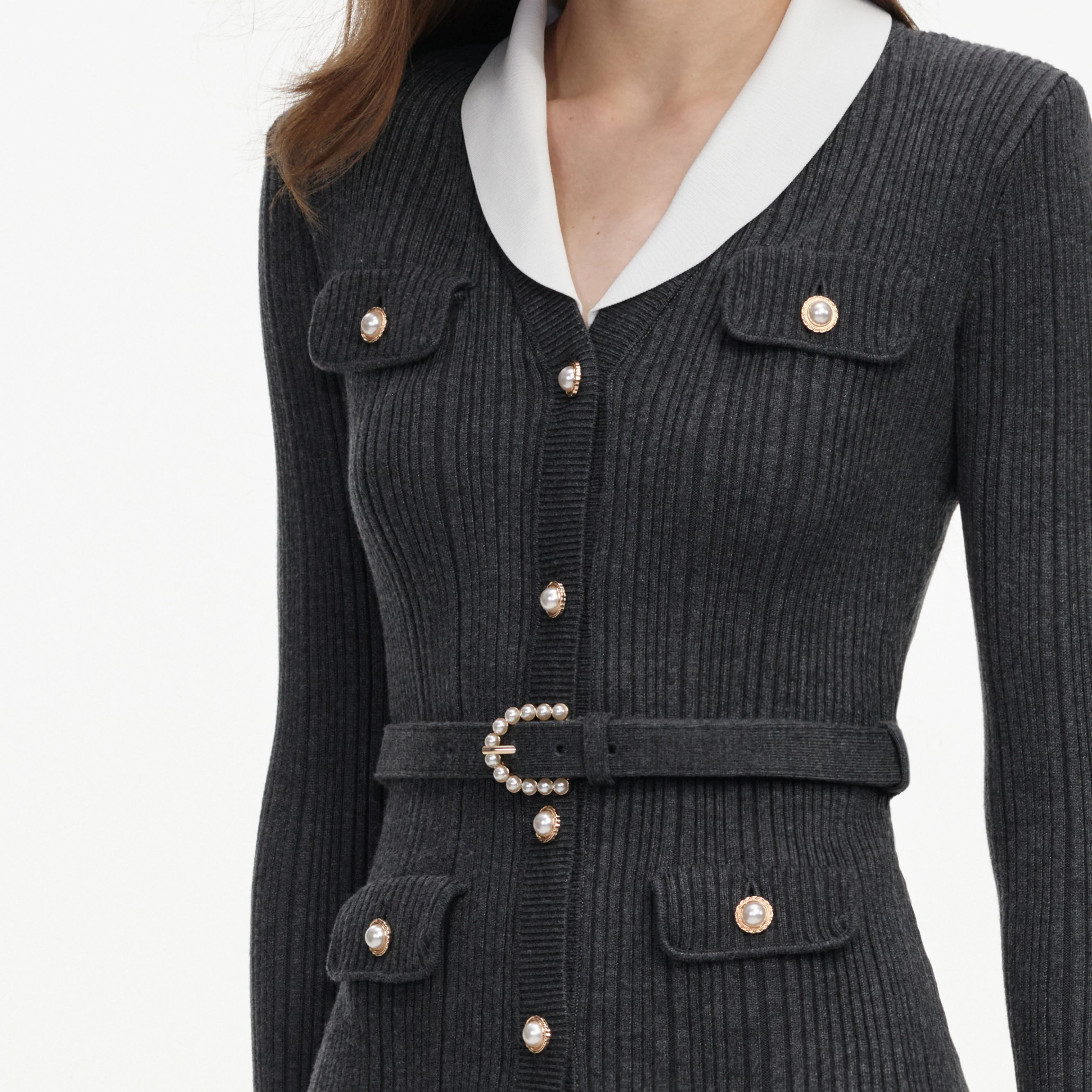 Grey Ribbed Knit Cardigan - Image 5