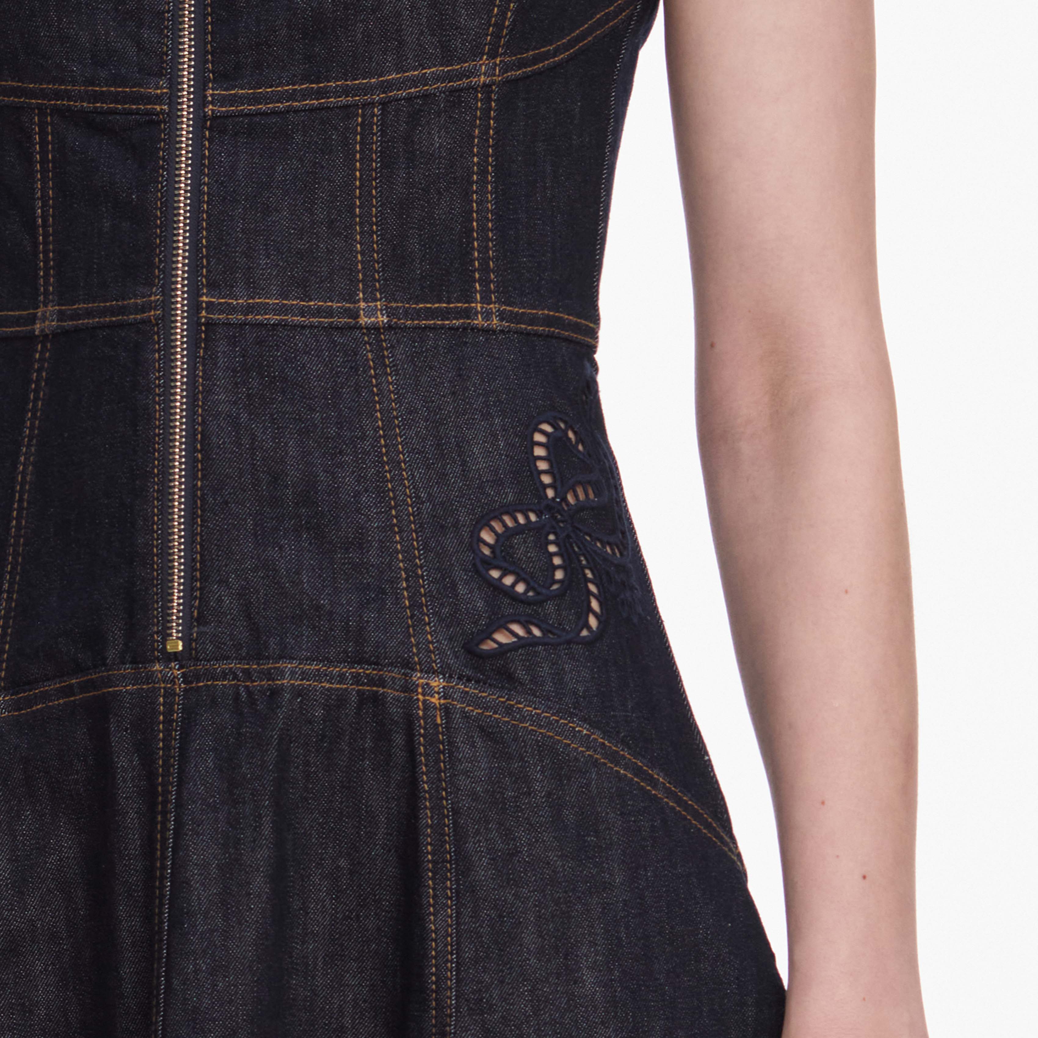 Indigo Denim Bow Embroidered Midi Dress - Image 5