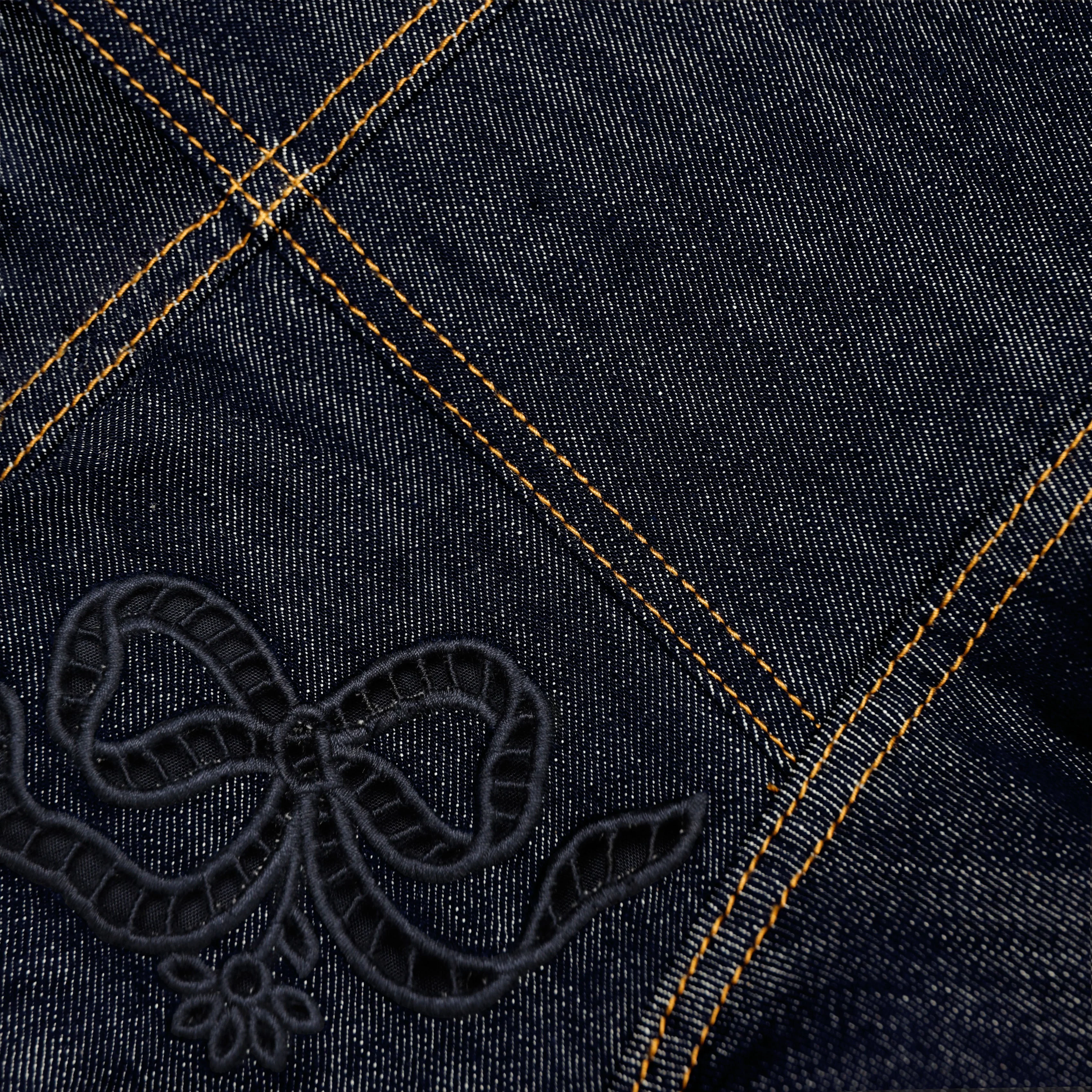 Indigo Denim Bow Embroidered Mini Dress - Image 6