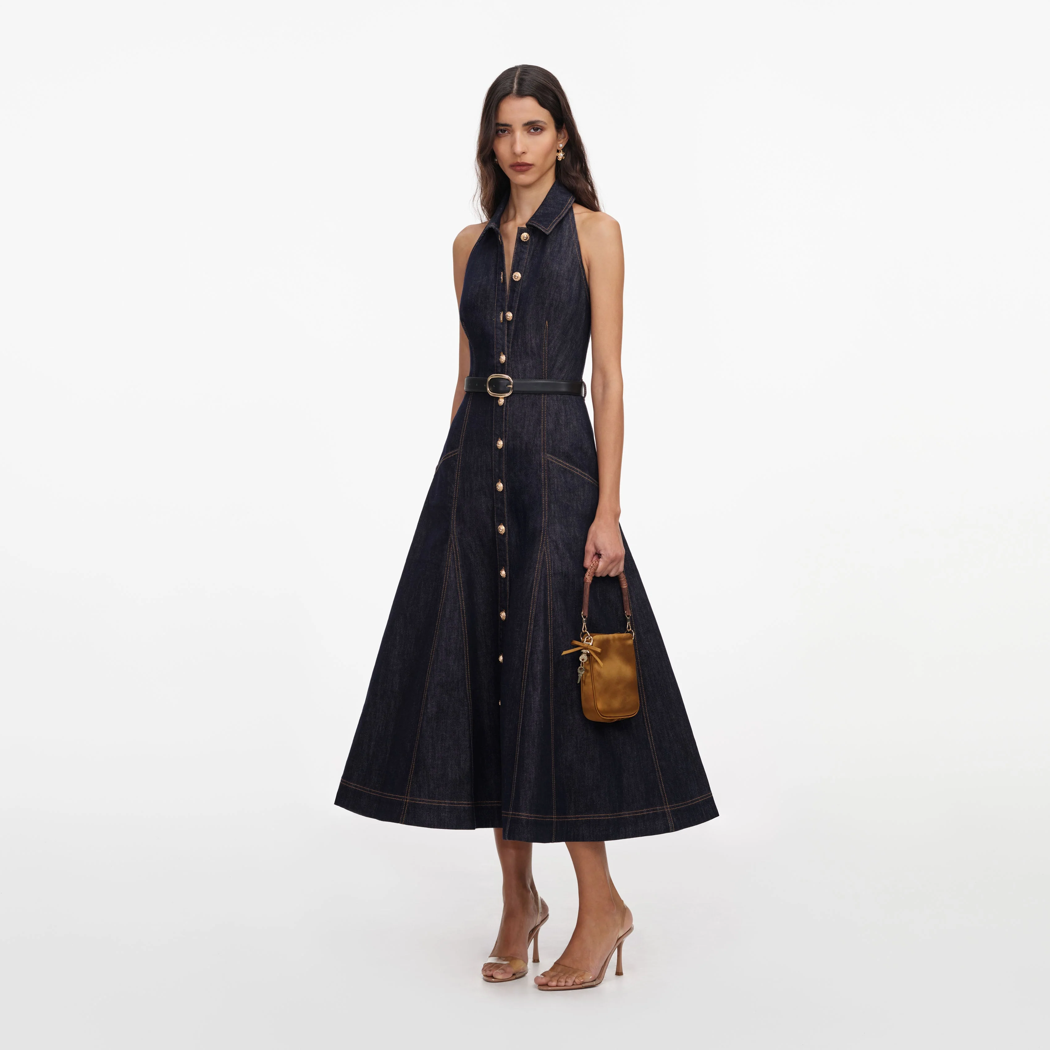 Indigo Denim Halterneck Midi Dress - Image 2