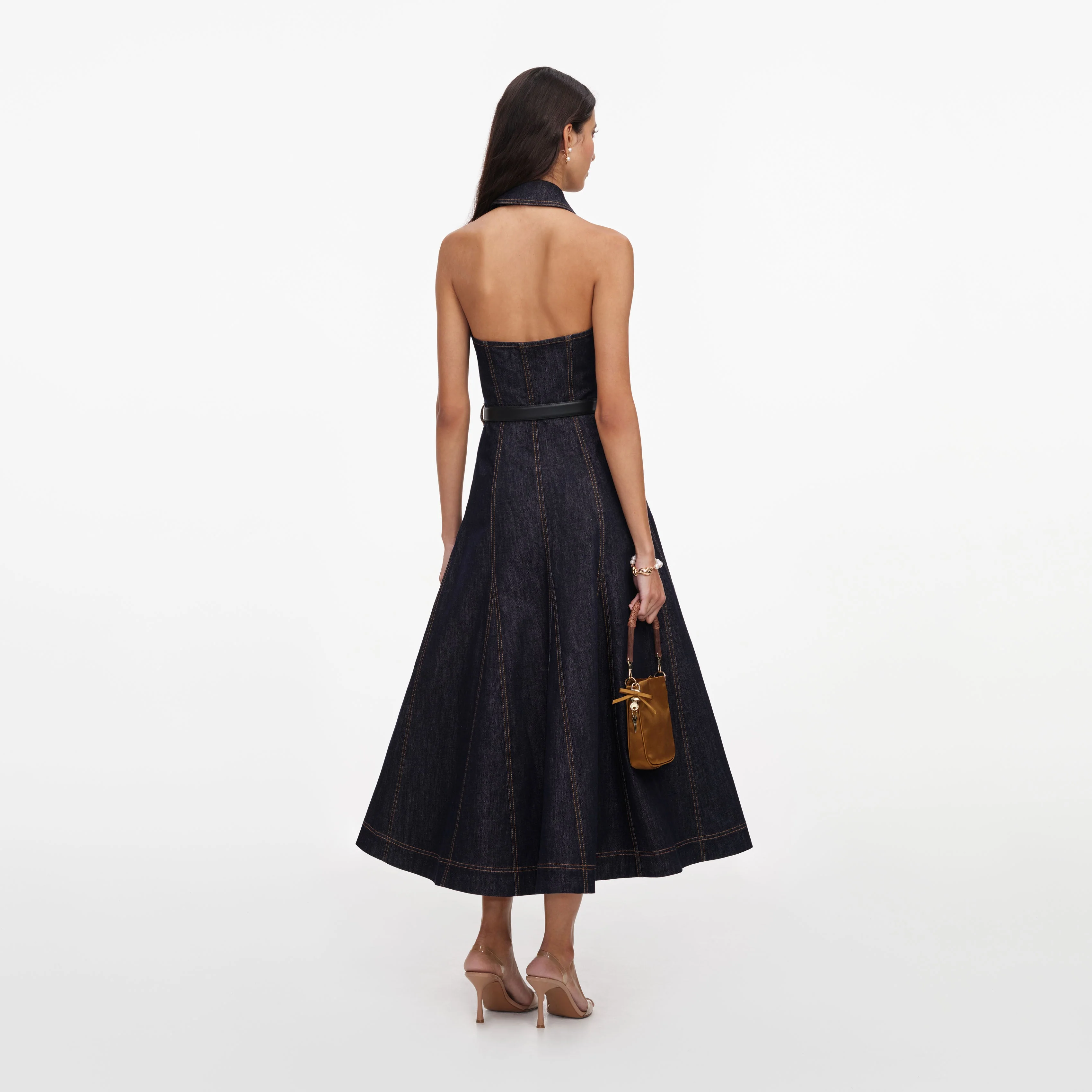 Indigo Denim Halterneck Midi Dress - Image 3