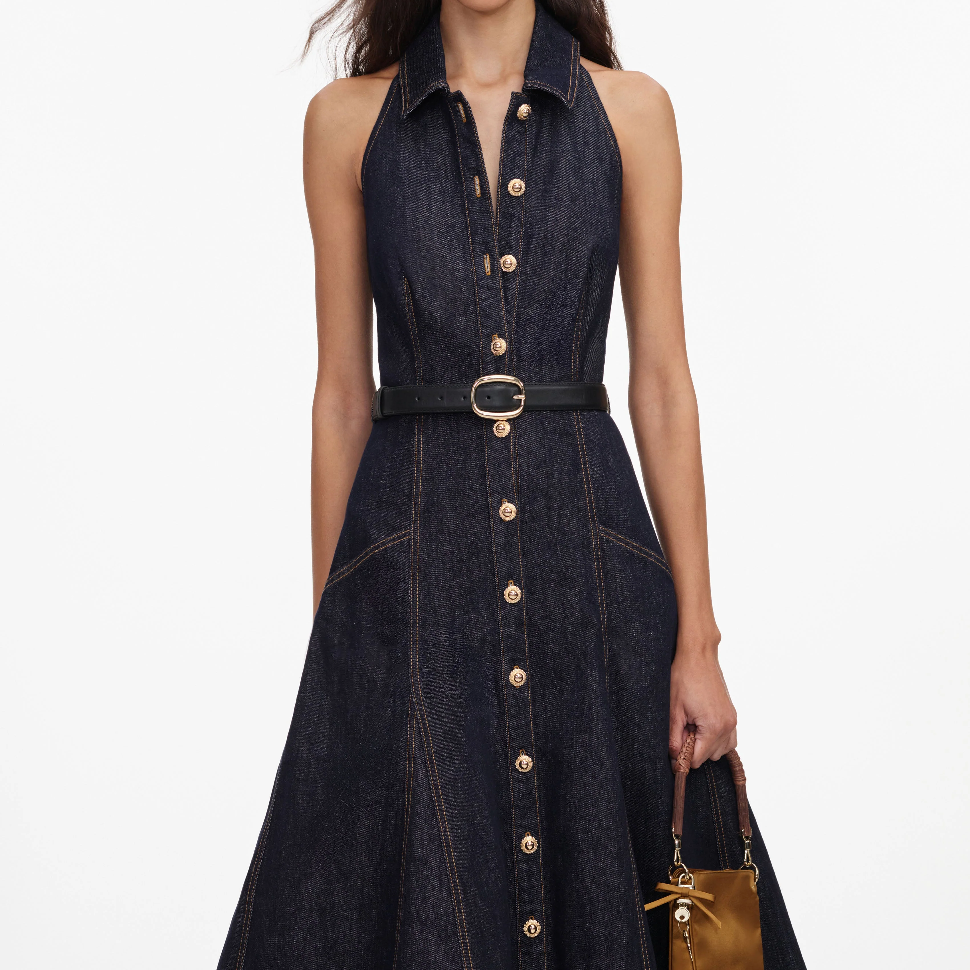 Indigo Denim Halterneck Midi Dress - Image 4