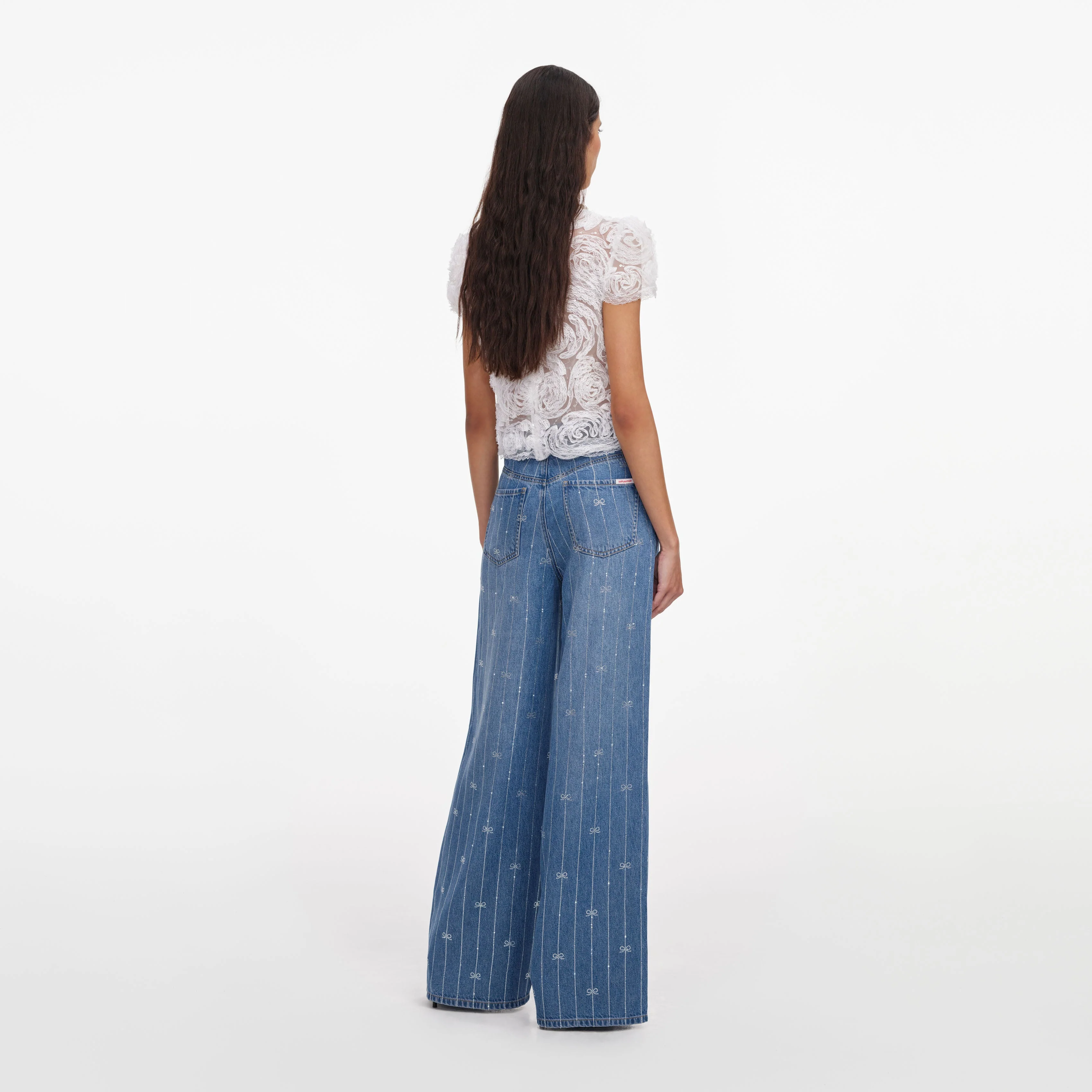 Light Blue Rhinestone Stripe Denim Jeans - Image 3