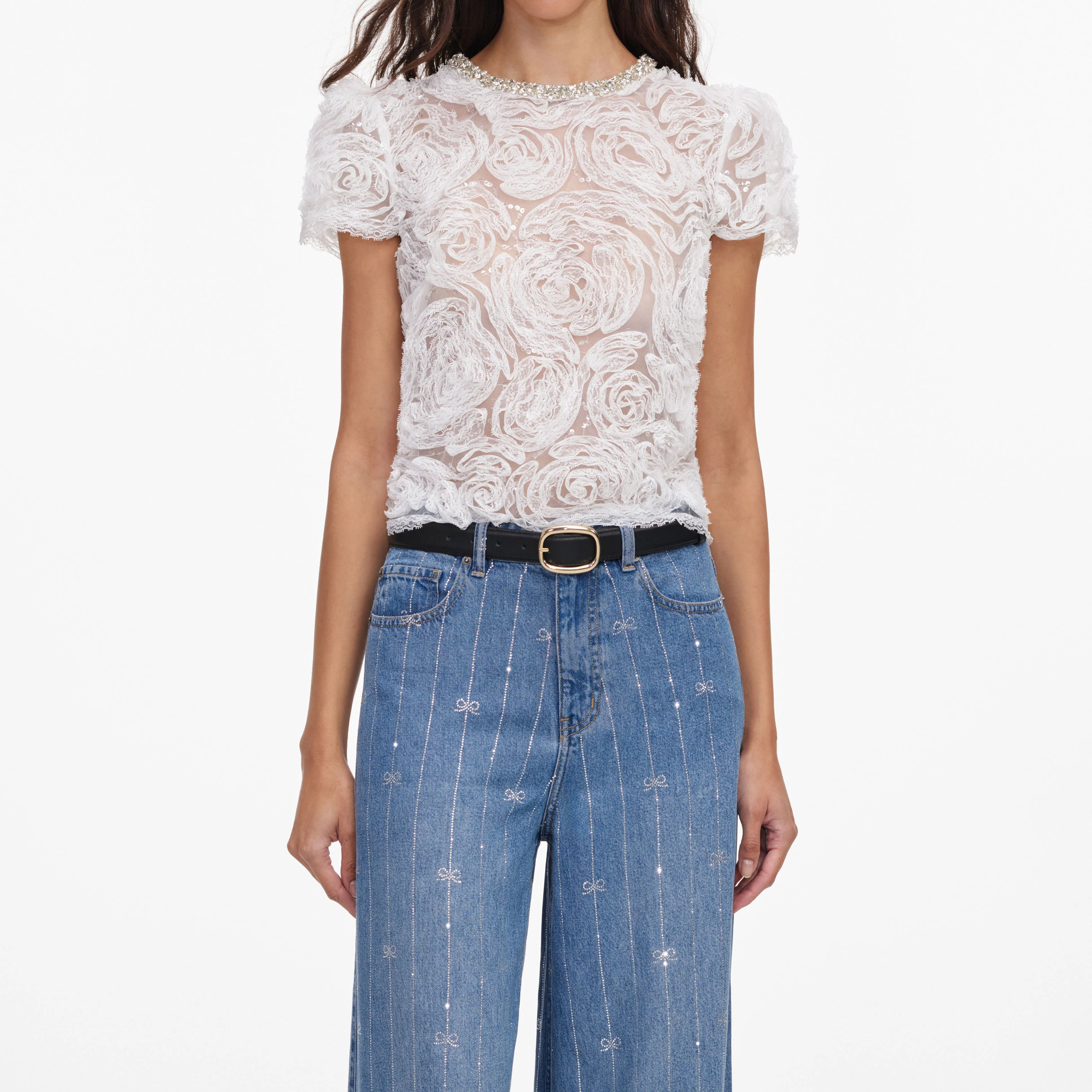 Light Blue Rhinestone Stripe Denim Jeans - Image 4