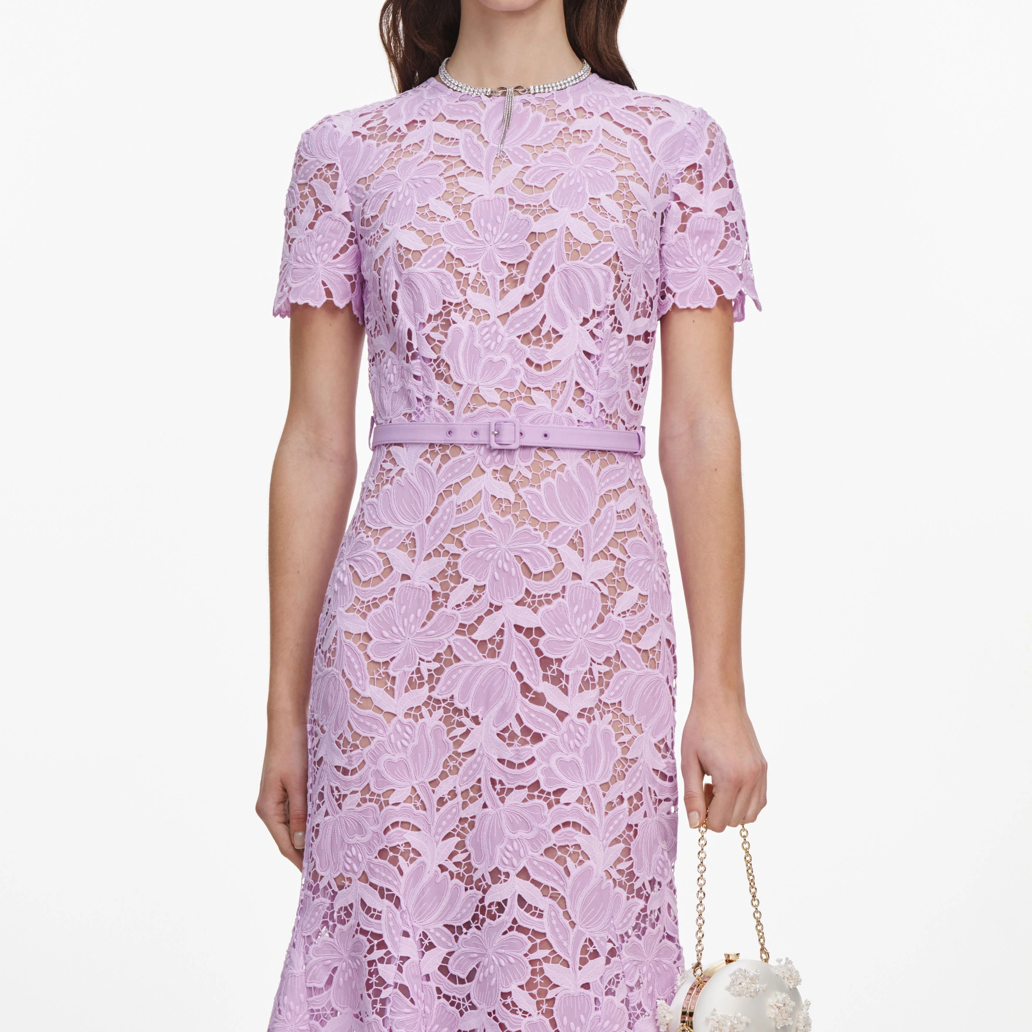 Lilac Lace Midi Dress - Image 4