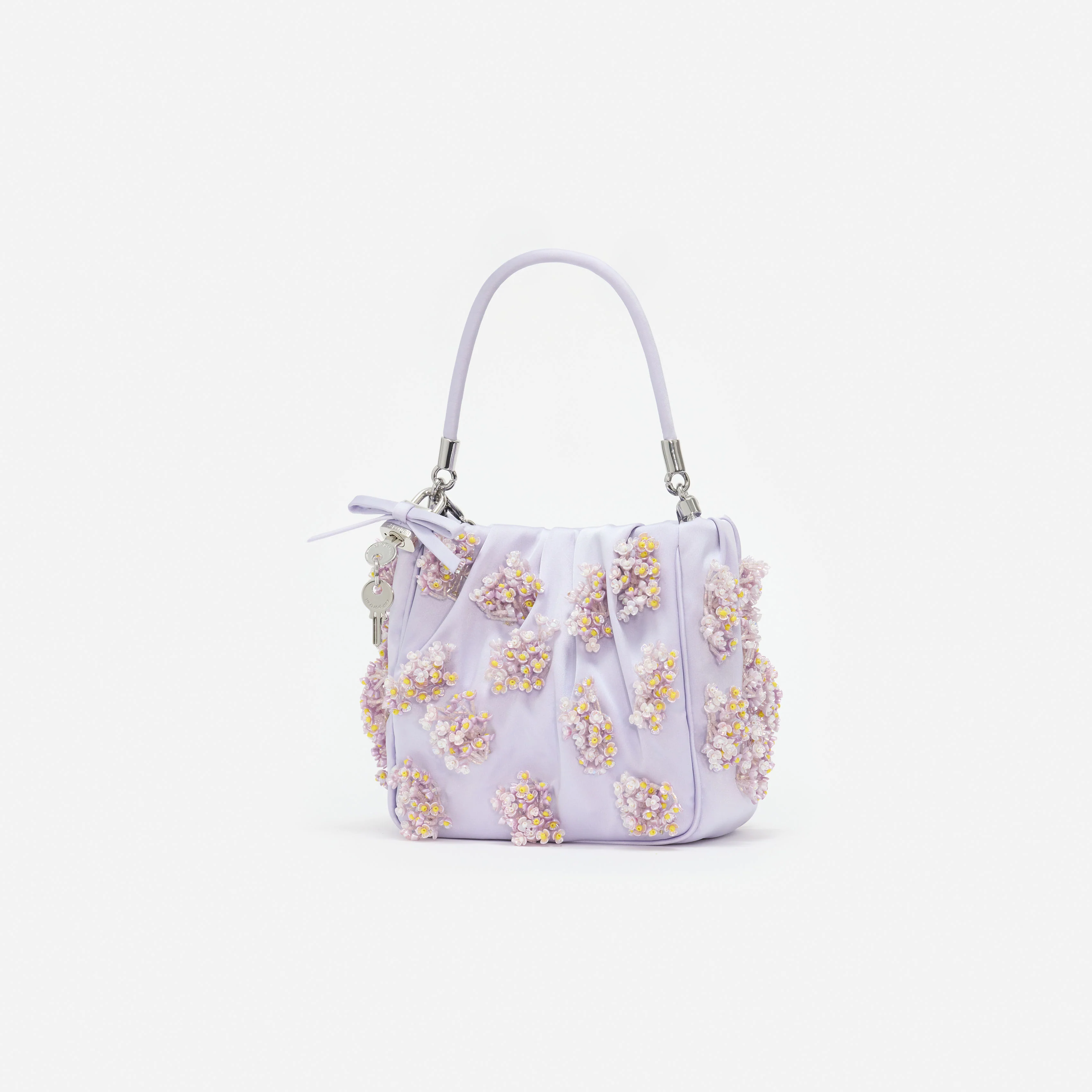 Lilac Satin Floral Beaded Tote Bag - Image 2