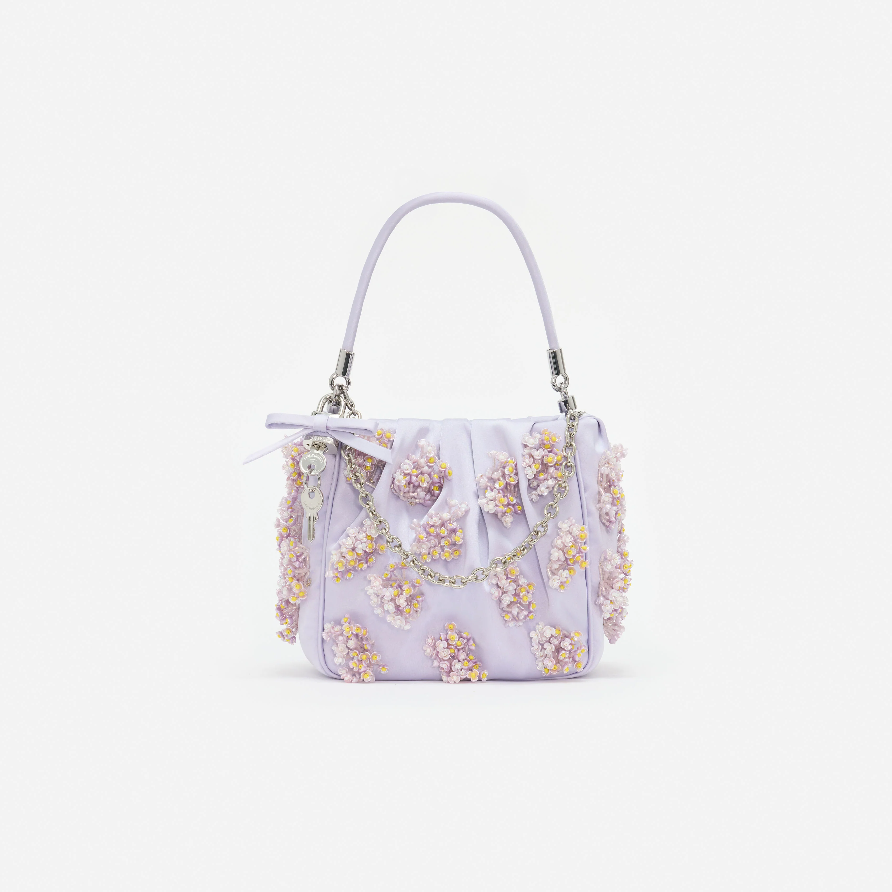 Lilac Satin Floral Beaded Tote Bag - Image 3