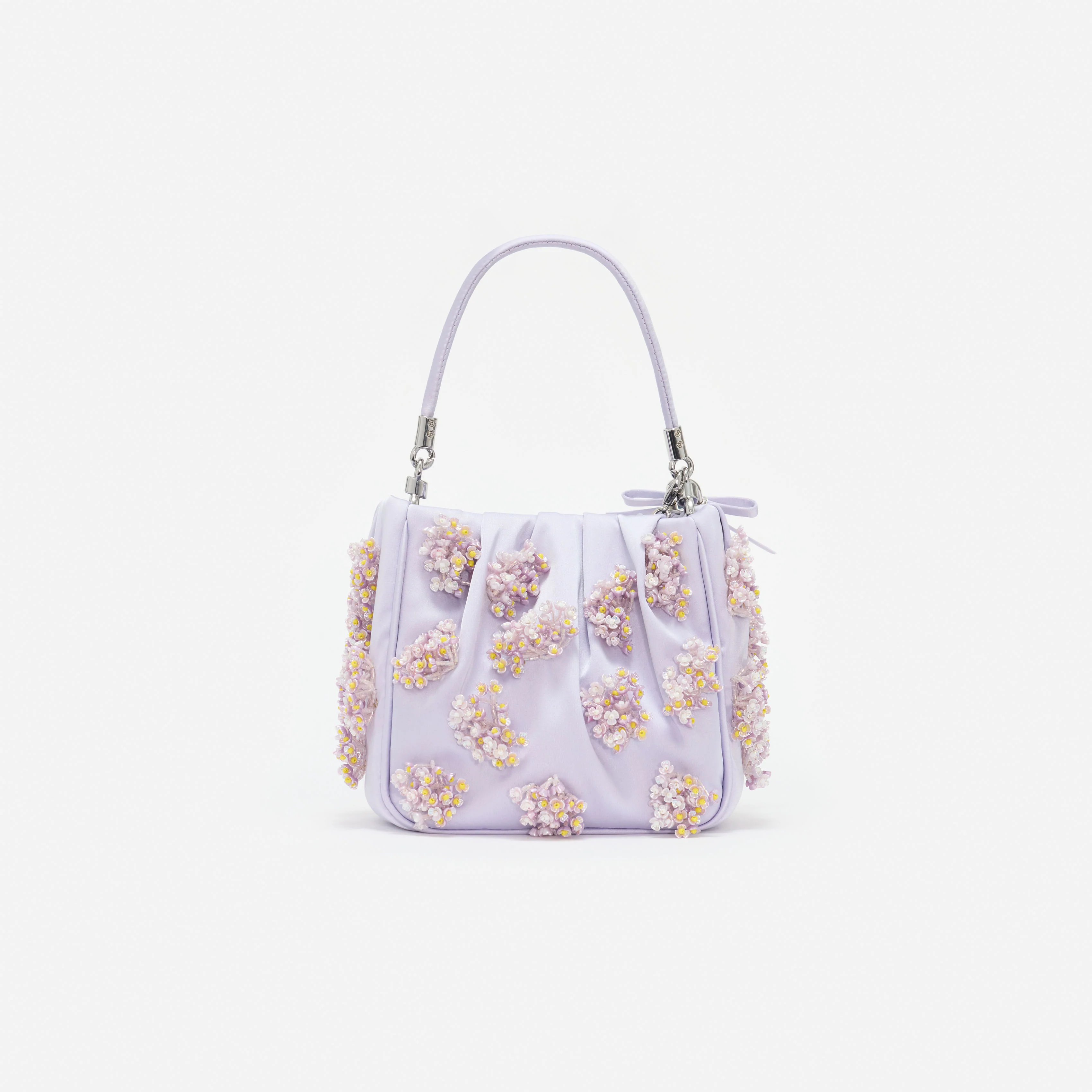 Lilac Satin Floral Beaded Tote Bag - Image 4