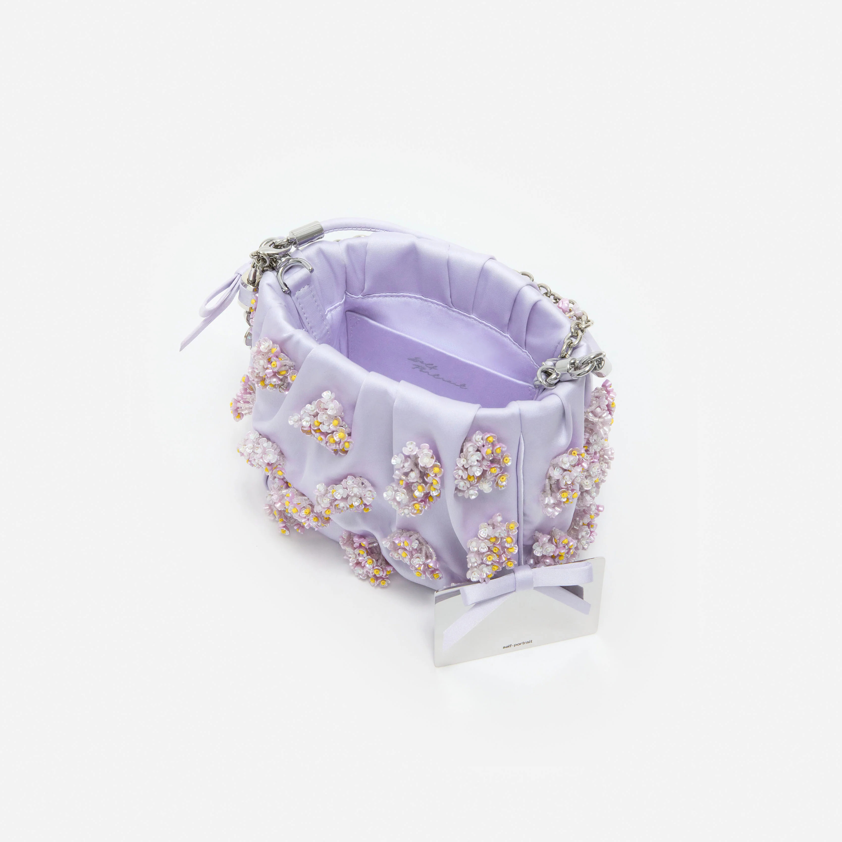 Lilac Satin Floral Beaded Tote Bag - Image 5