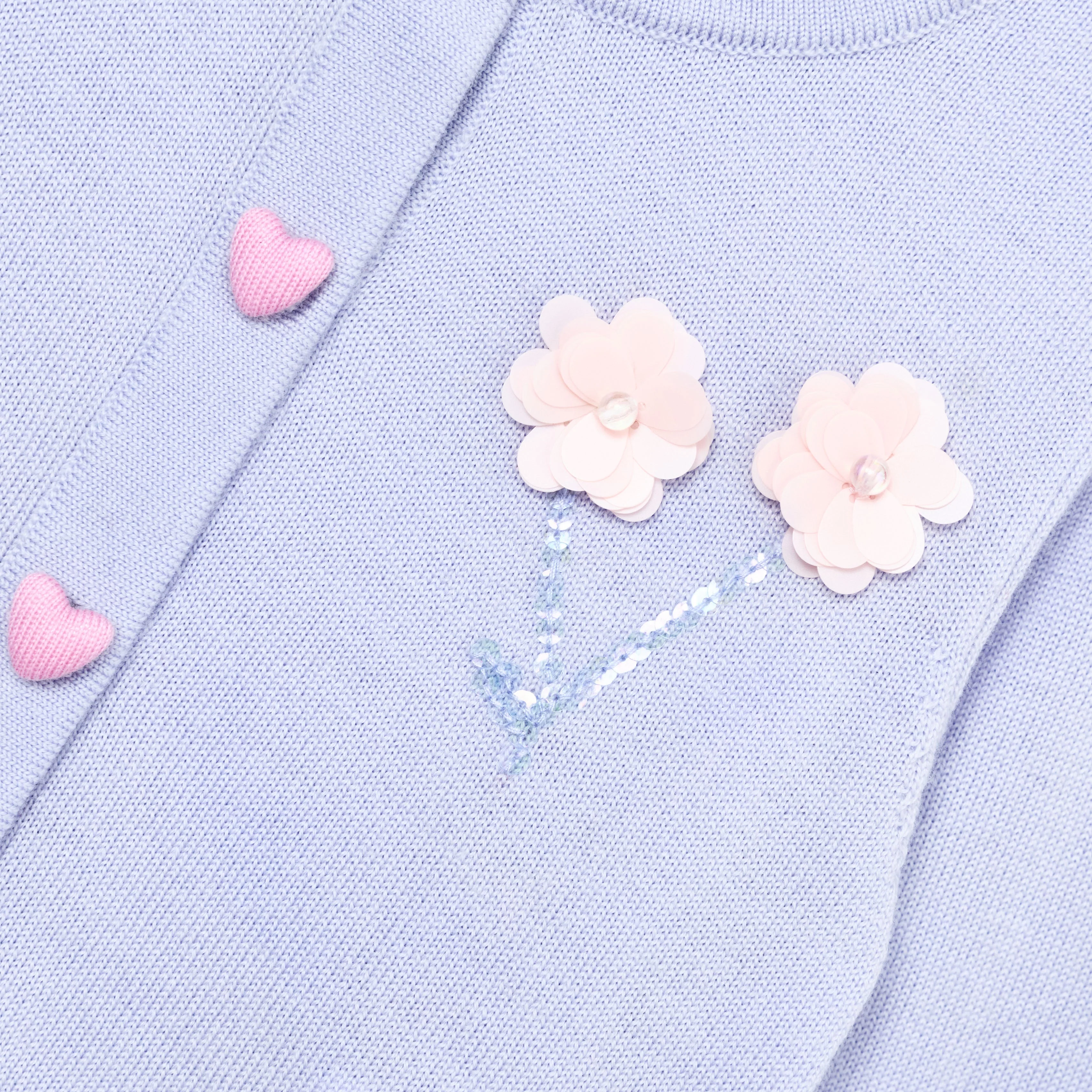 Lilac Sequin Flower Embroidered Knit Cardigan - Image 4