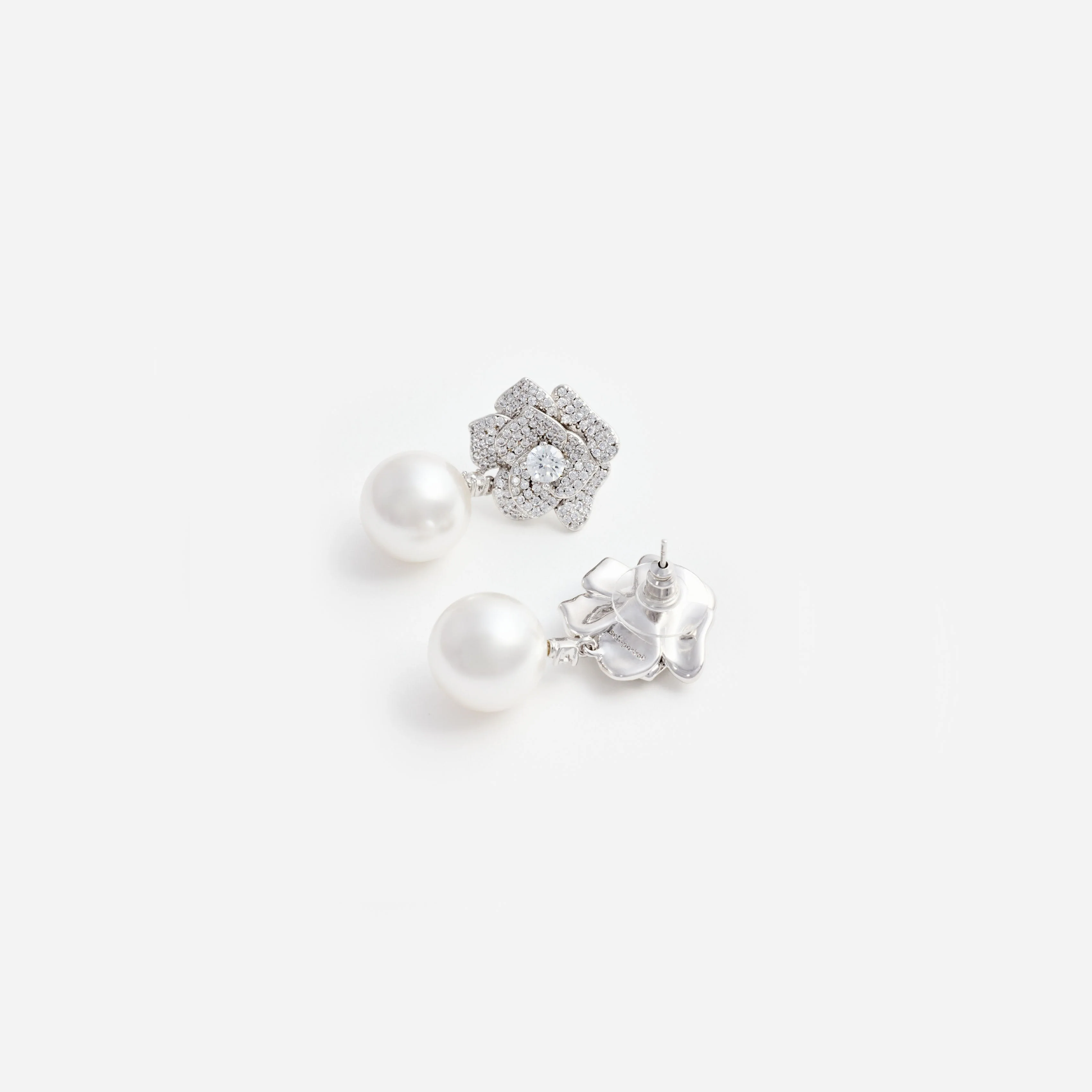 Mini Crystal Flower Pearl Earrings - Image 3
