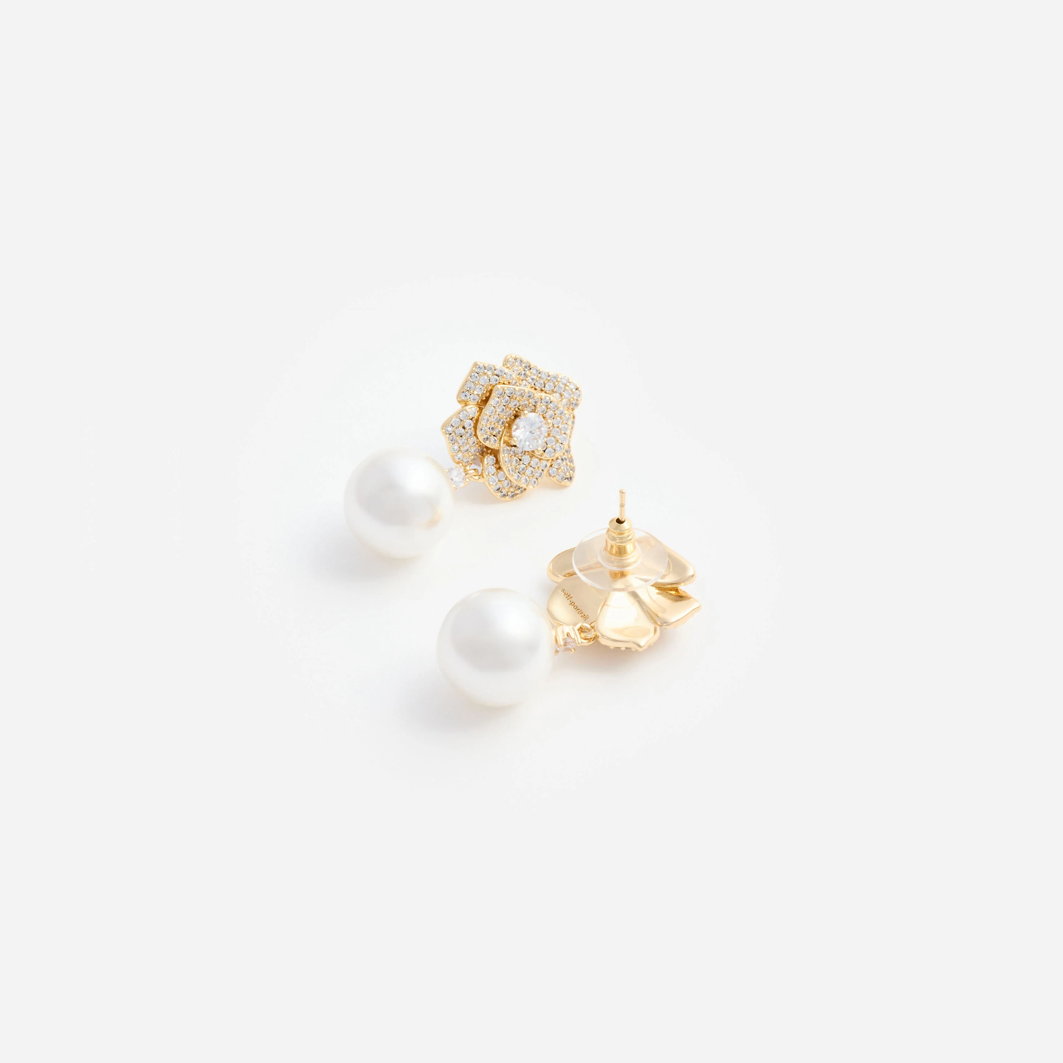 Mini Gold Crystal Flower Pearl Earrings - Image 3