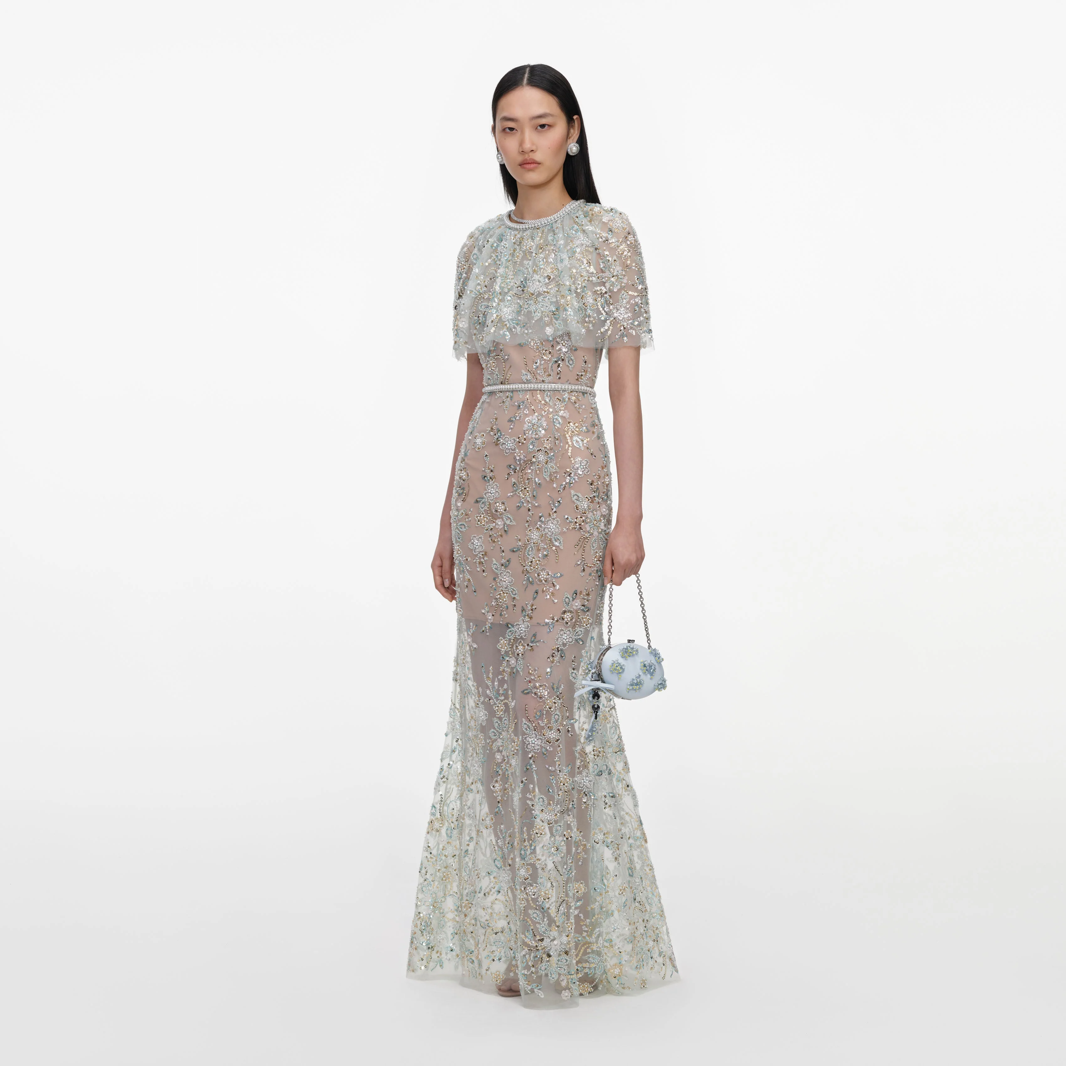 Mint Embellished Cape Maxi Dress - Image 2