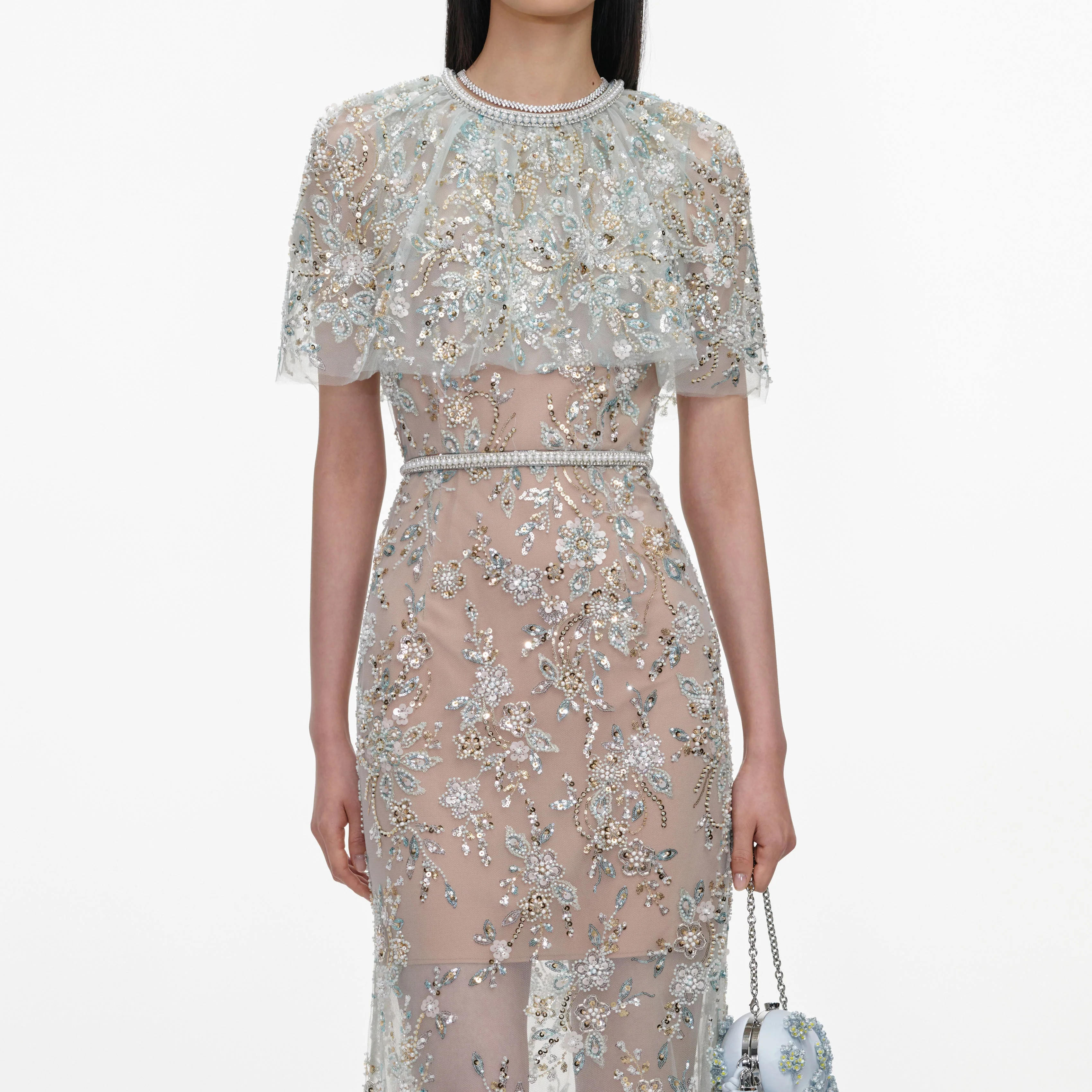 Mint Embellished Cape Maxi Dress - Image 4