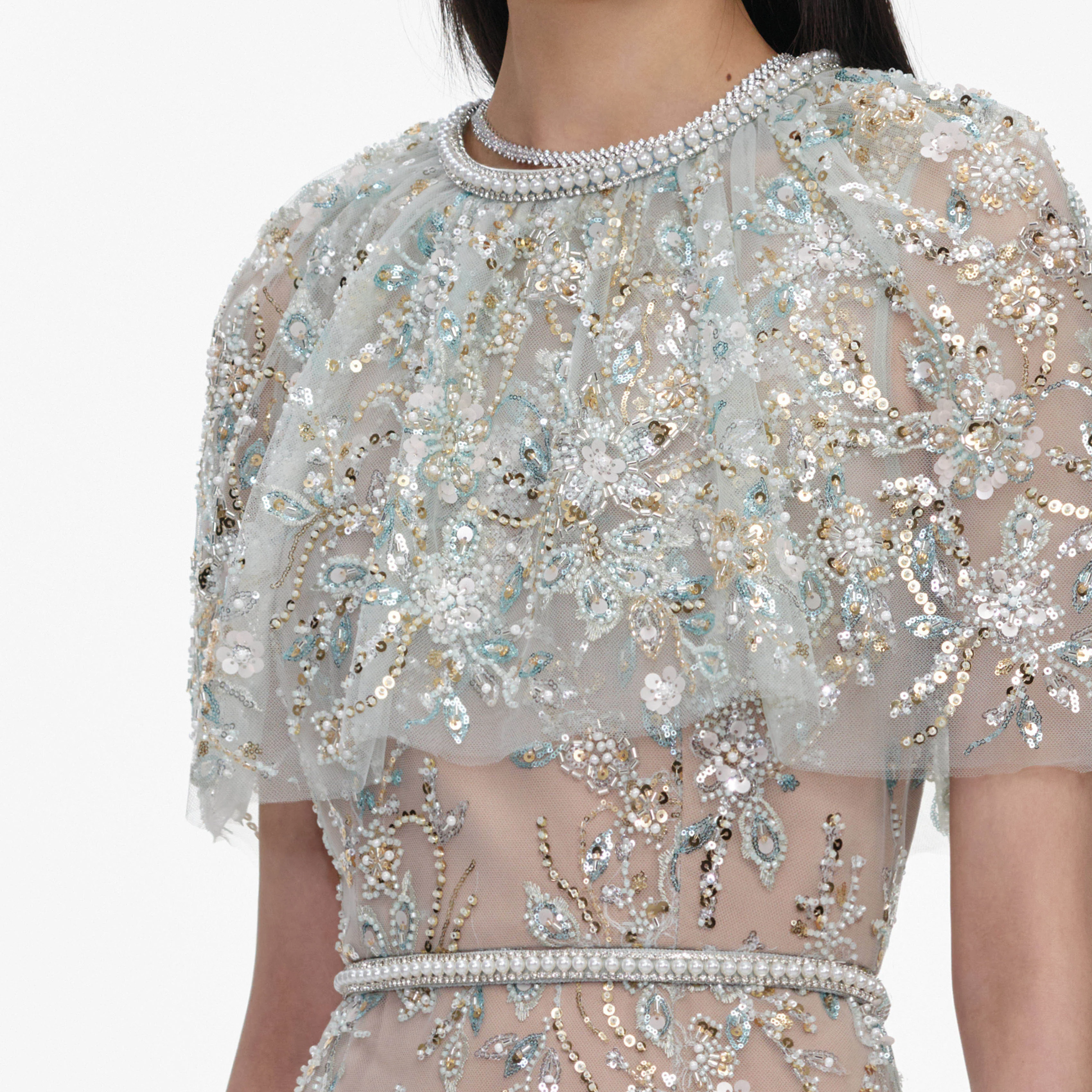 Mint Embellished Cape Maxi Dress - Image 5