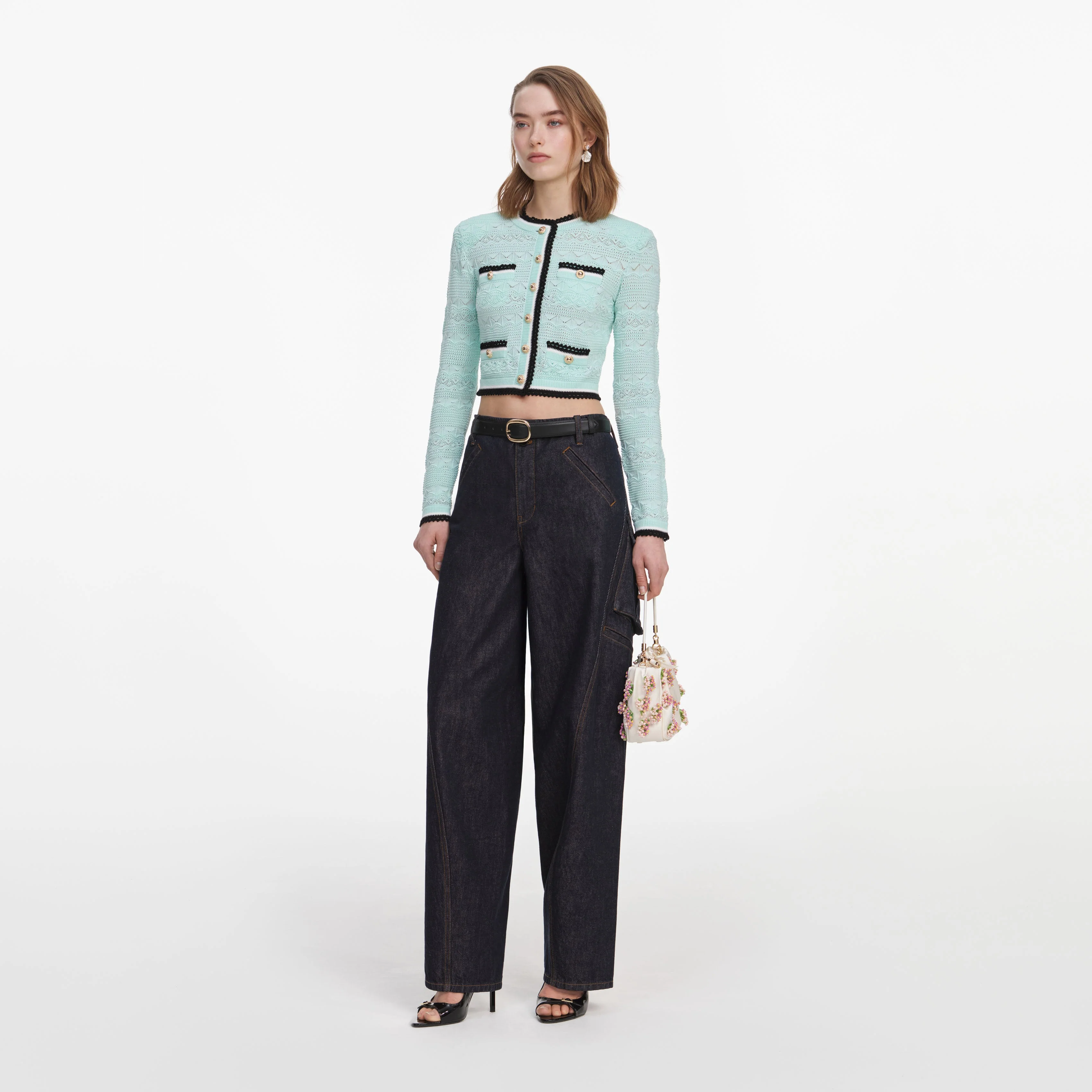 Mint Pointelle Knit Cardigan - Image 2