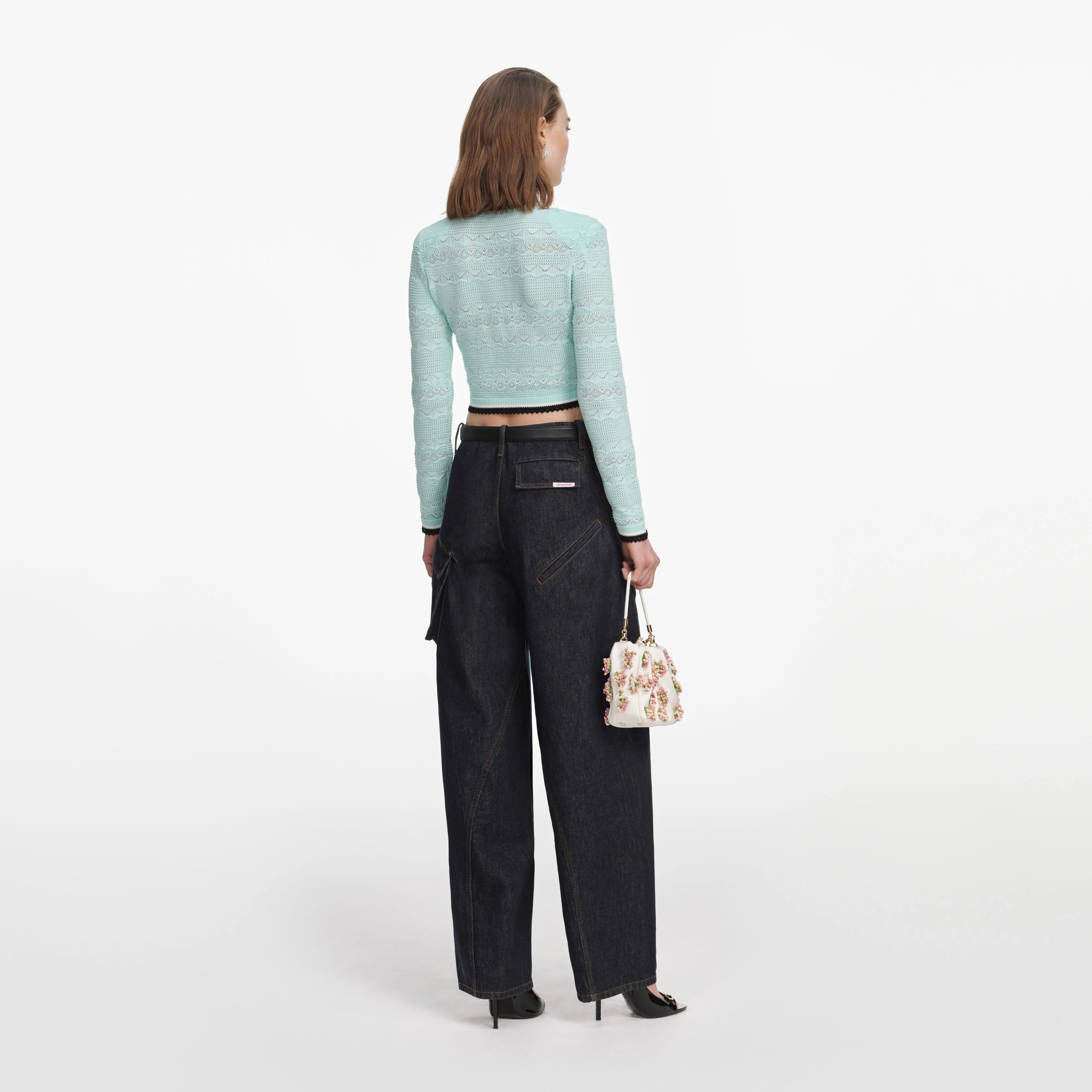 Mint Pointelle Knit Cardigan - Image 3