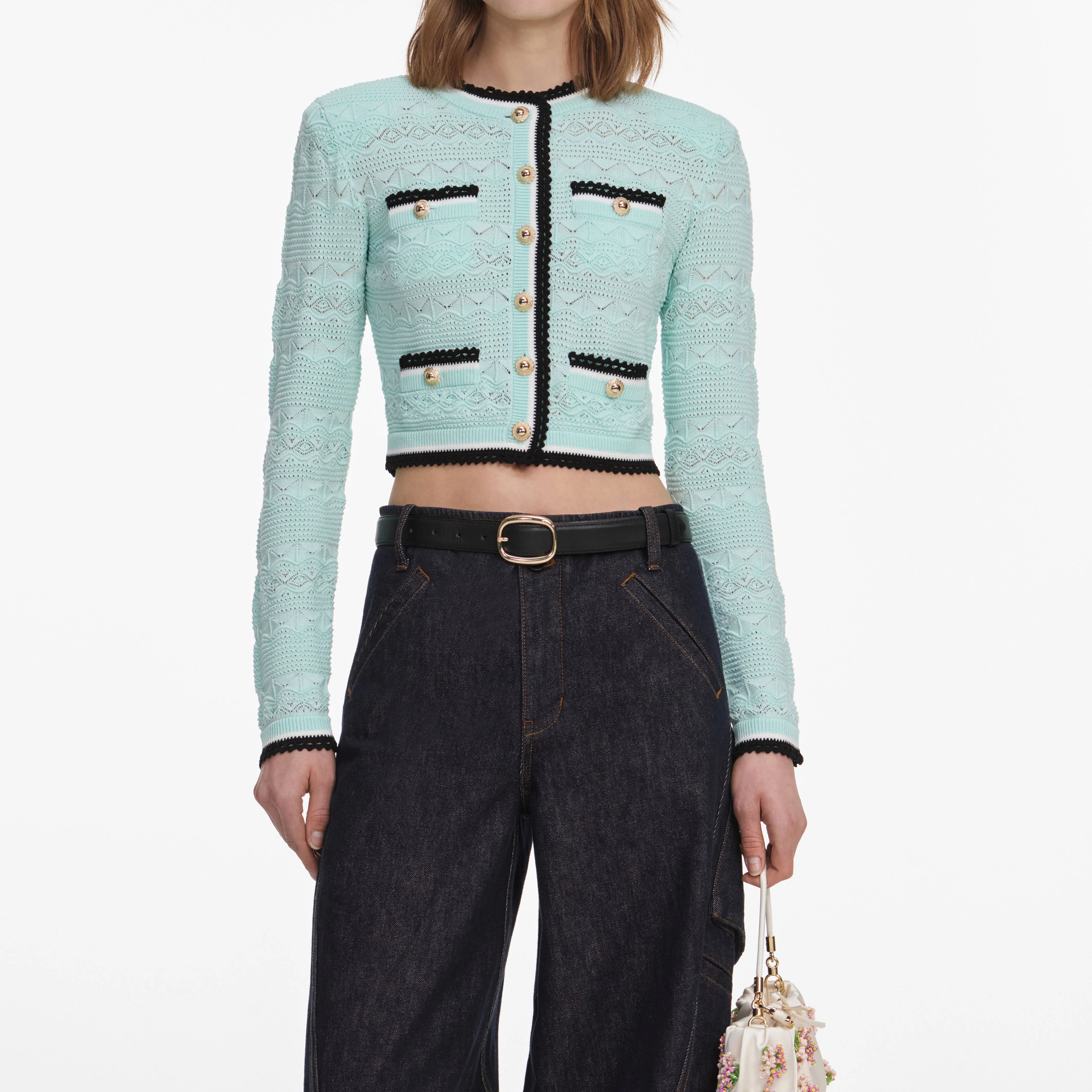 Mint Pointelle Knit Cardigan - Image 4