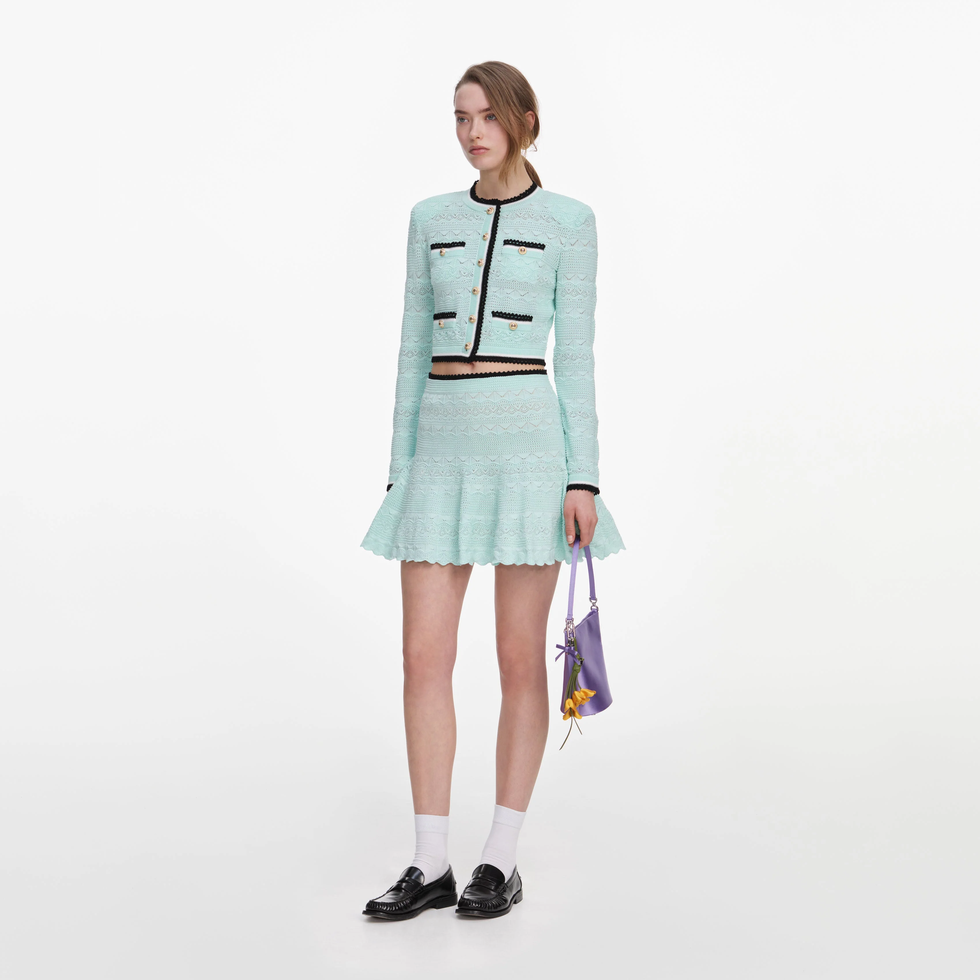 Mint Pointelle Knit Mini Skirt - Image 2