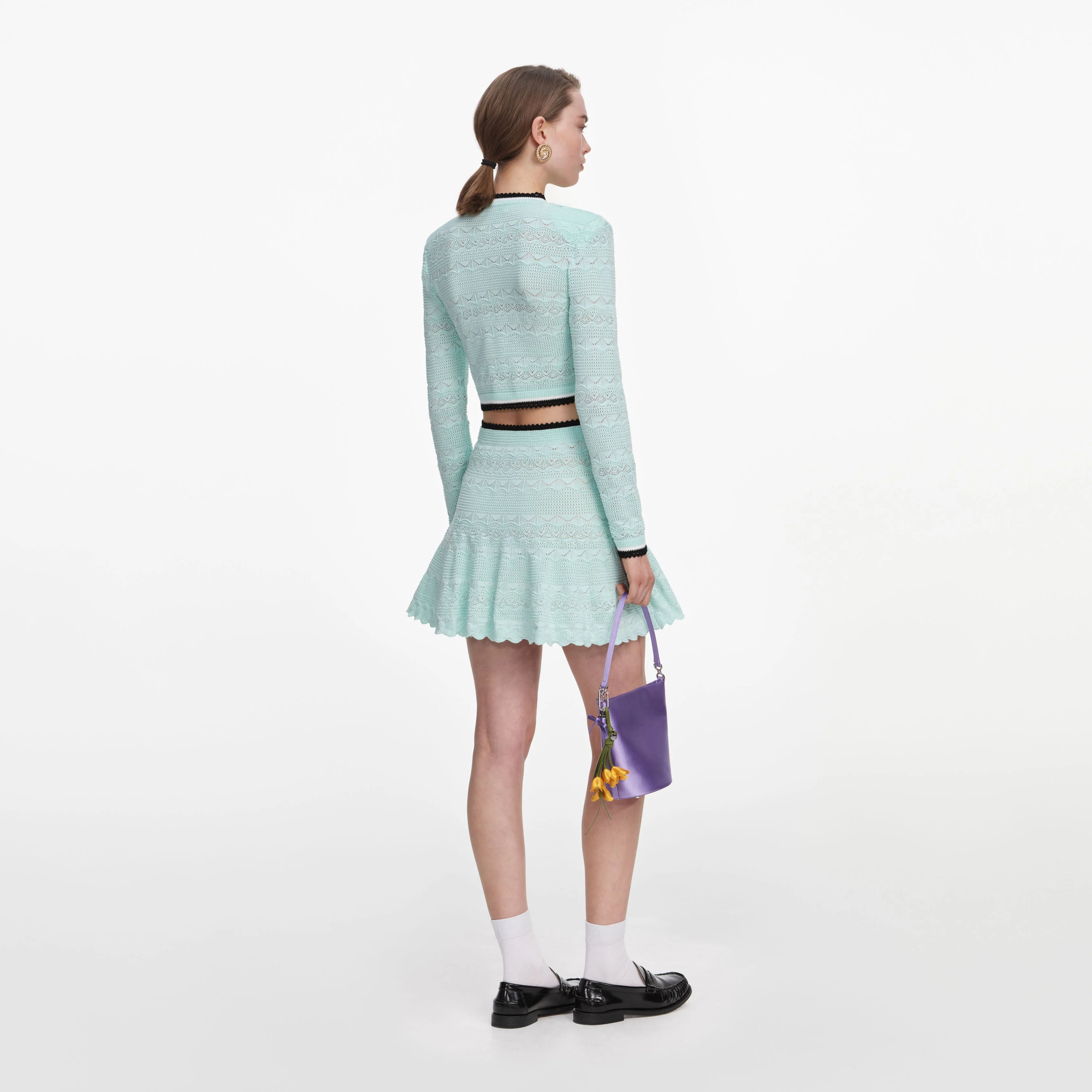 Mint Pointelle Knit Mini Skirt - Image 3