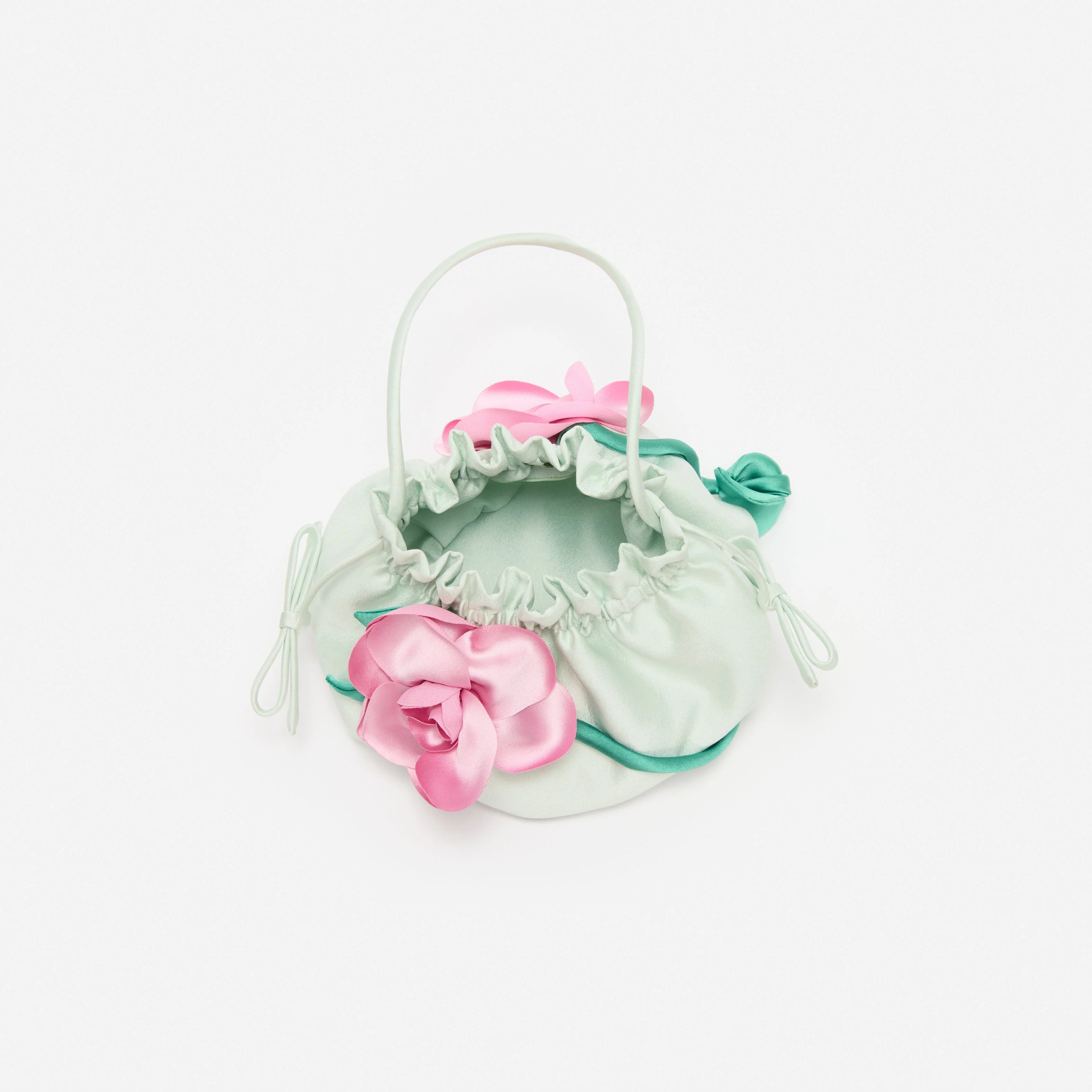 Mint Taffeta 3D Flower Pouch Bag - Image 3