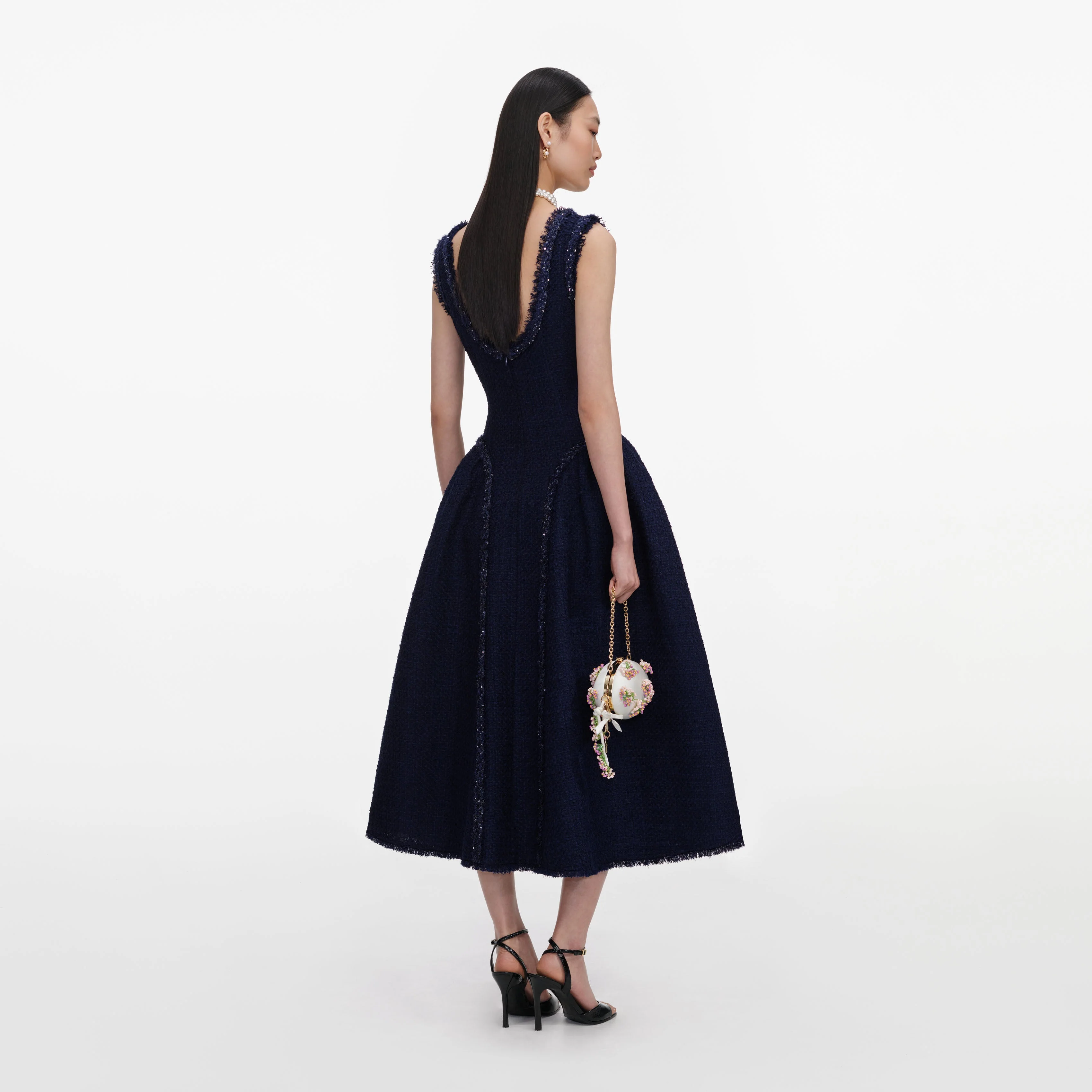 Navy Boucle Midi Dress - Image 3