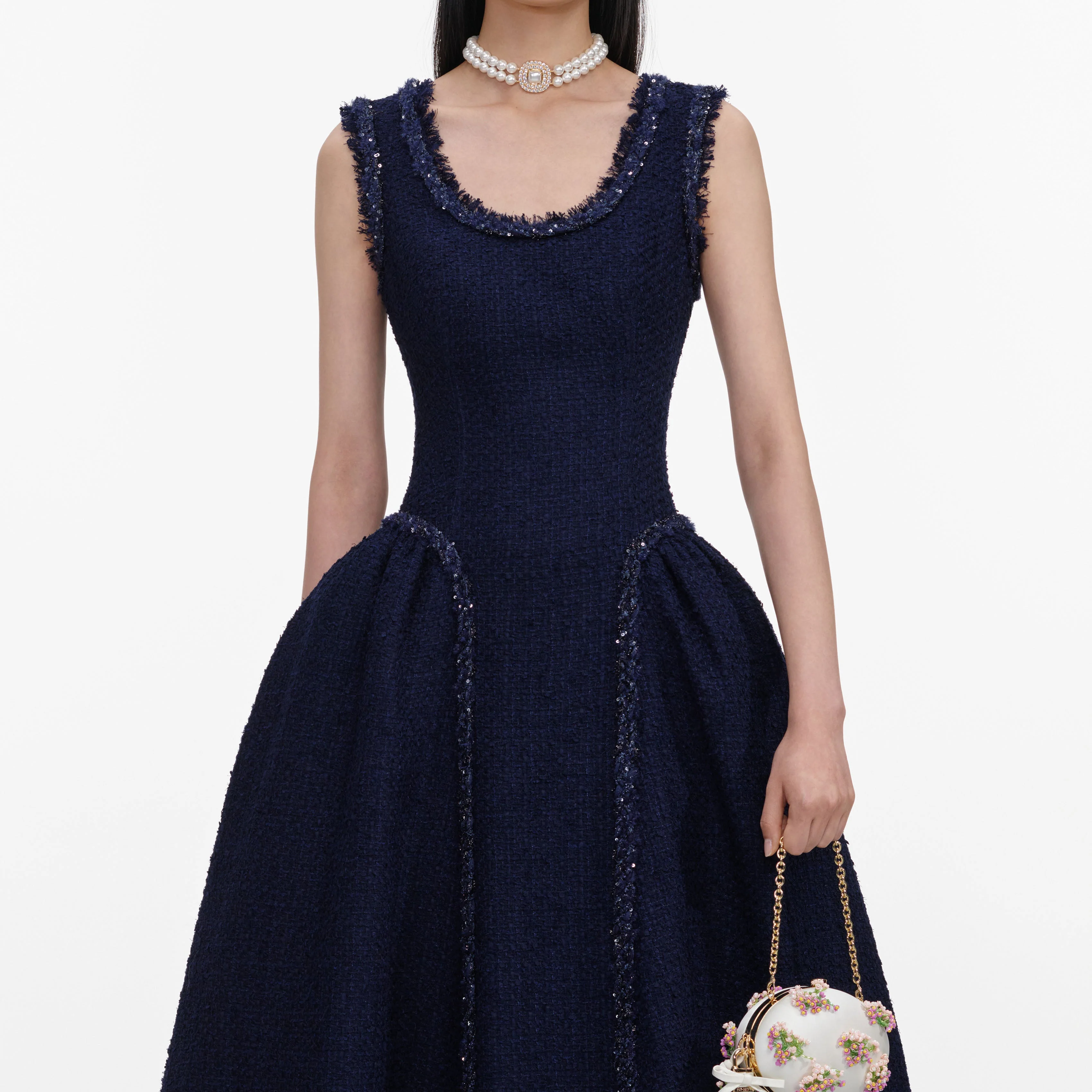 Navy Boucle Midi Dress - Image 4