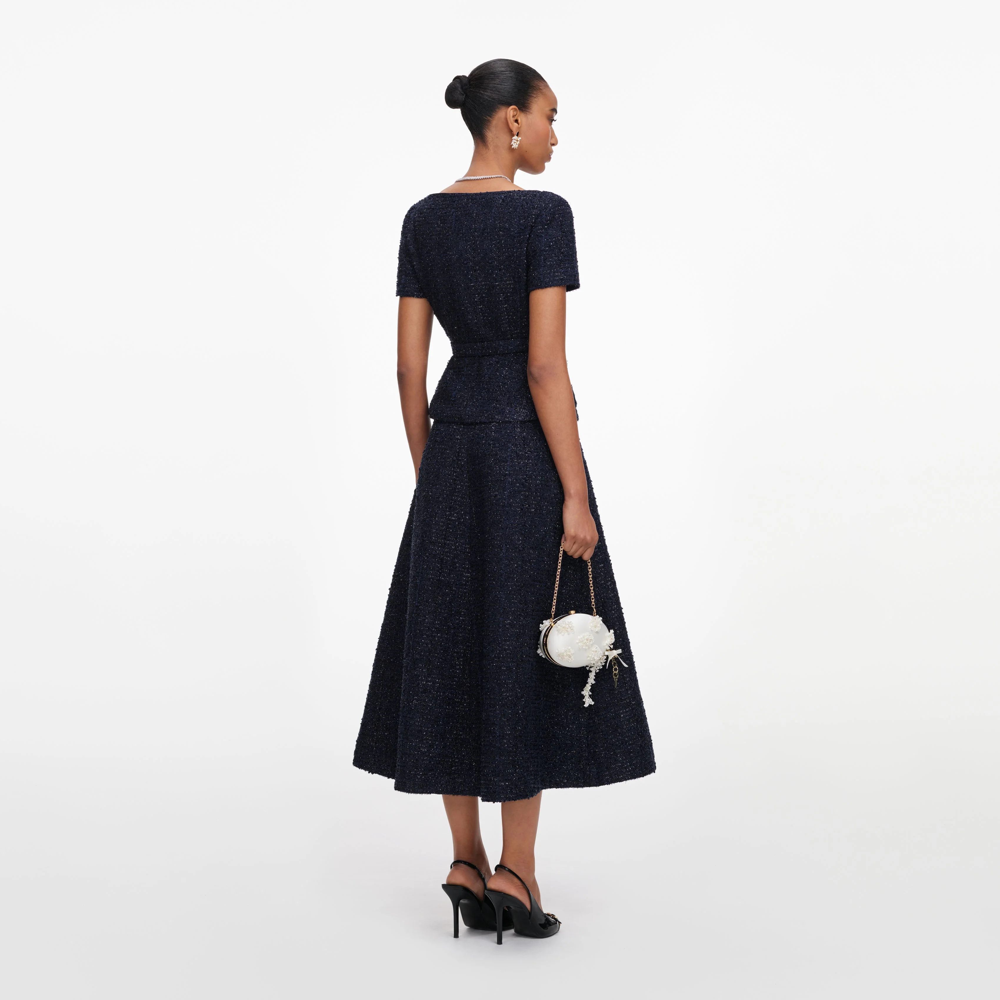 Navy Boucle Tailored Midi Dress - Image 3